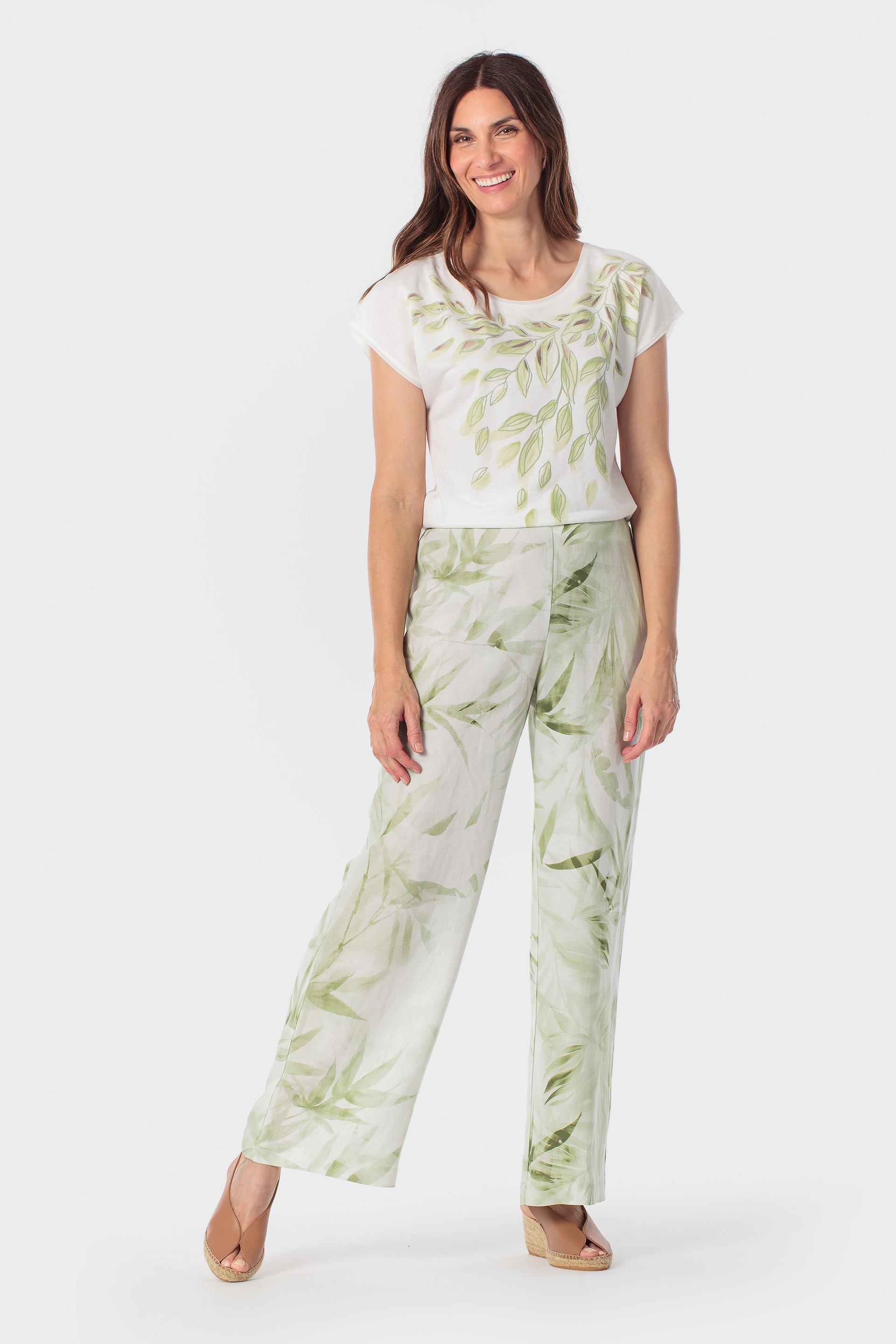 Green Leaf Print Trousers, Green Fern, large image number 0