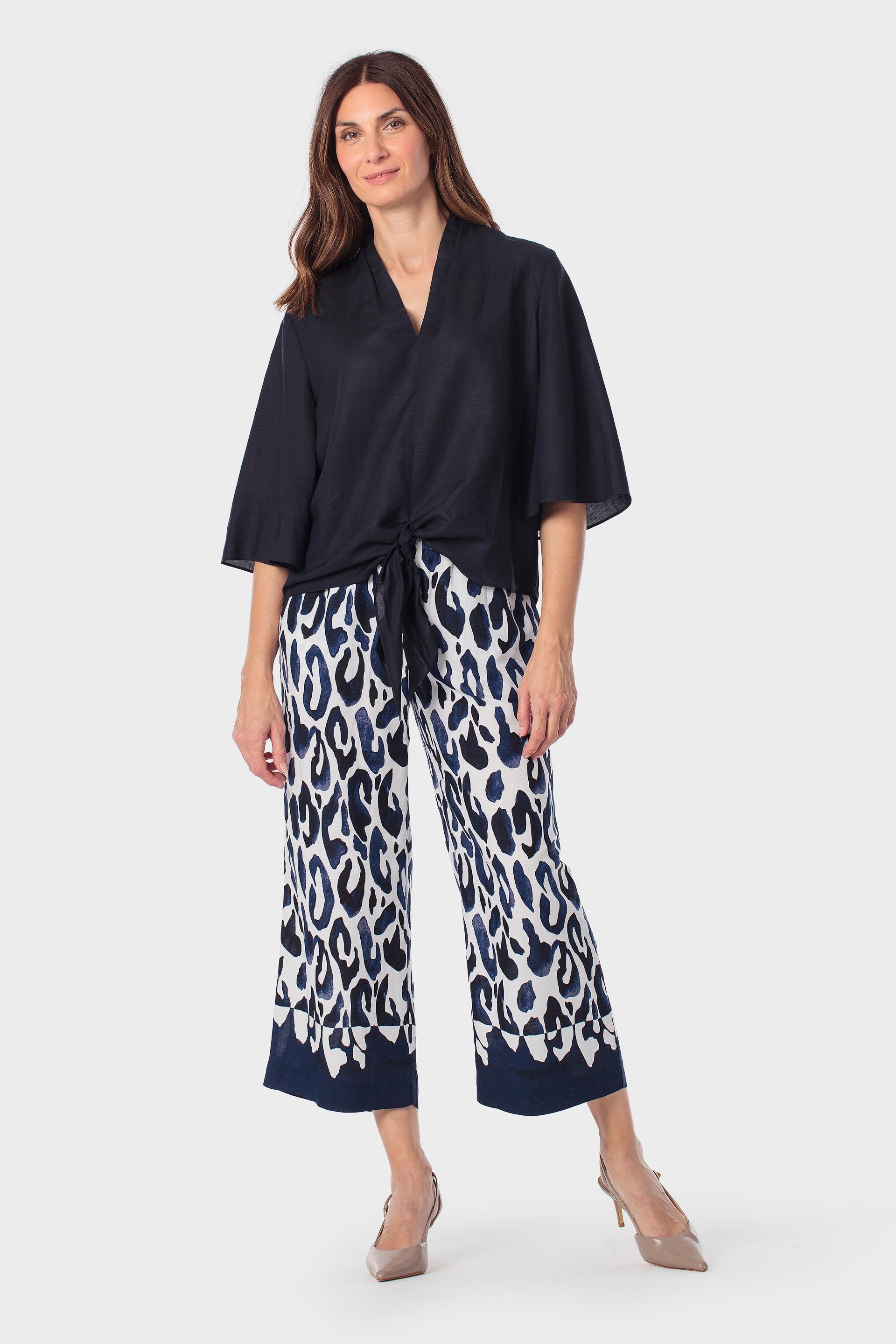 Navy Printed Wide Trousers