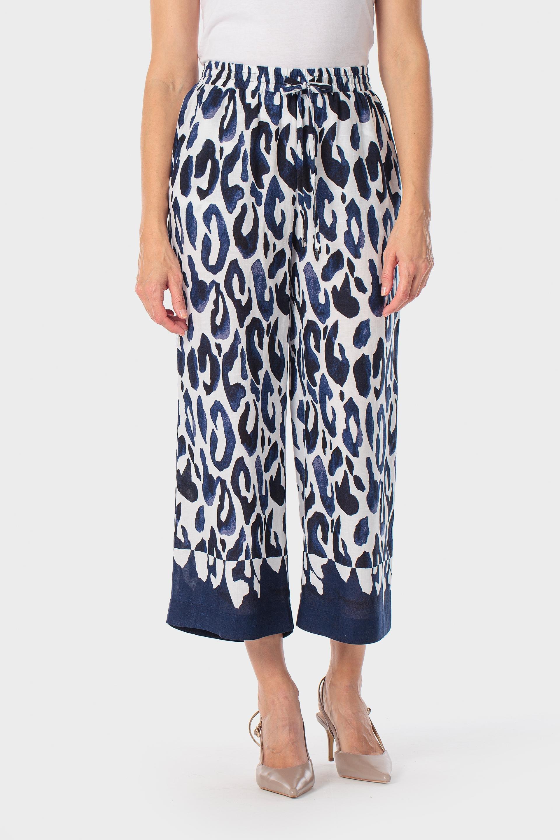Navy Printed Wide Trousers, Blue Navy, large image number 1