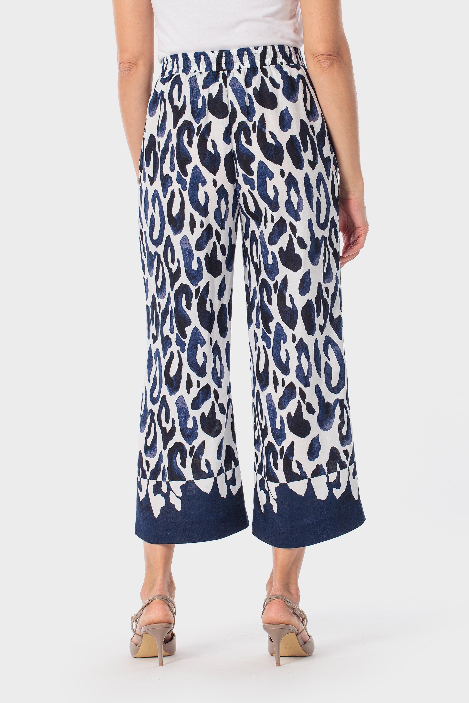 Navy Printed Wide Trousers, Blue Navy, large image number 2