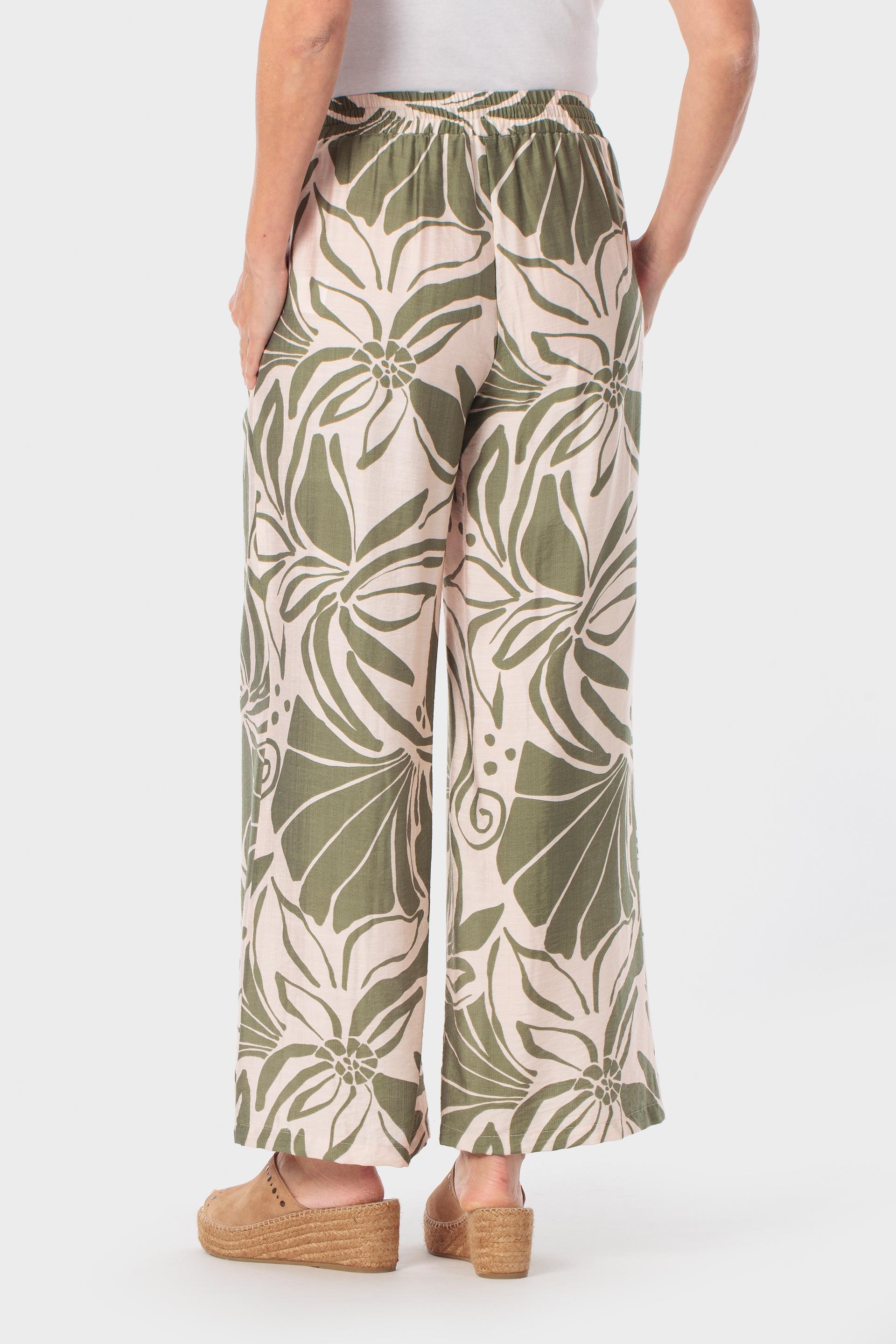 Botanical Print Wide-Leg Trousers Green, Green Khaki, large image number 3