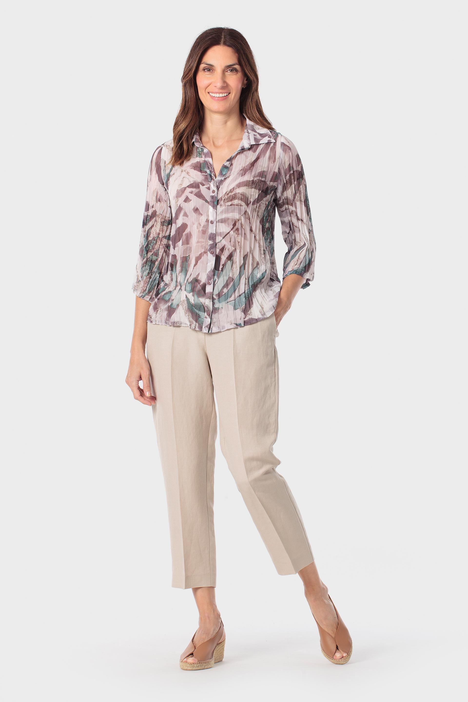 Wide-Leg Linen Blend Trousers, Beige, medium
