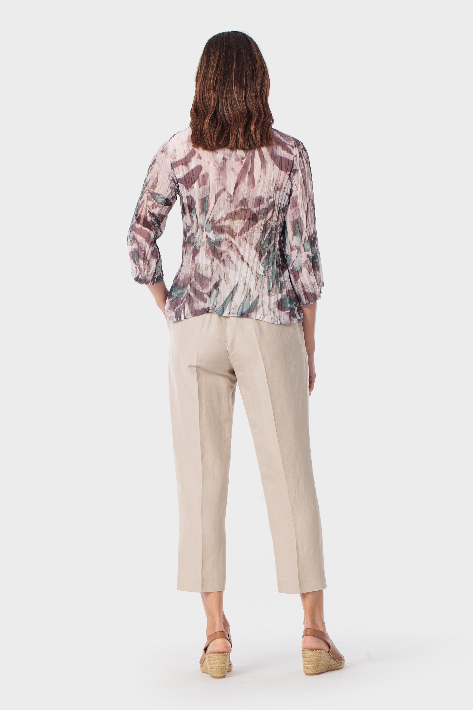 Wide-Leg Linen Blend Trousers, Beige, medium