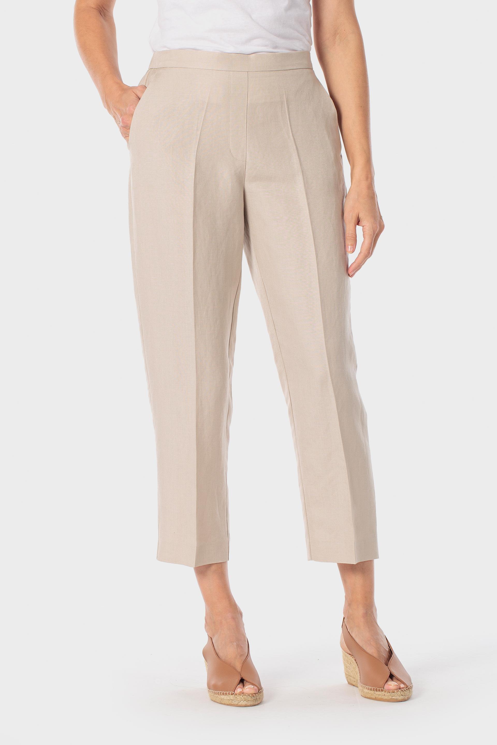 Wide-Leg Linen Blend Trousers, Beige, medium