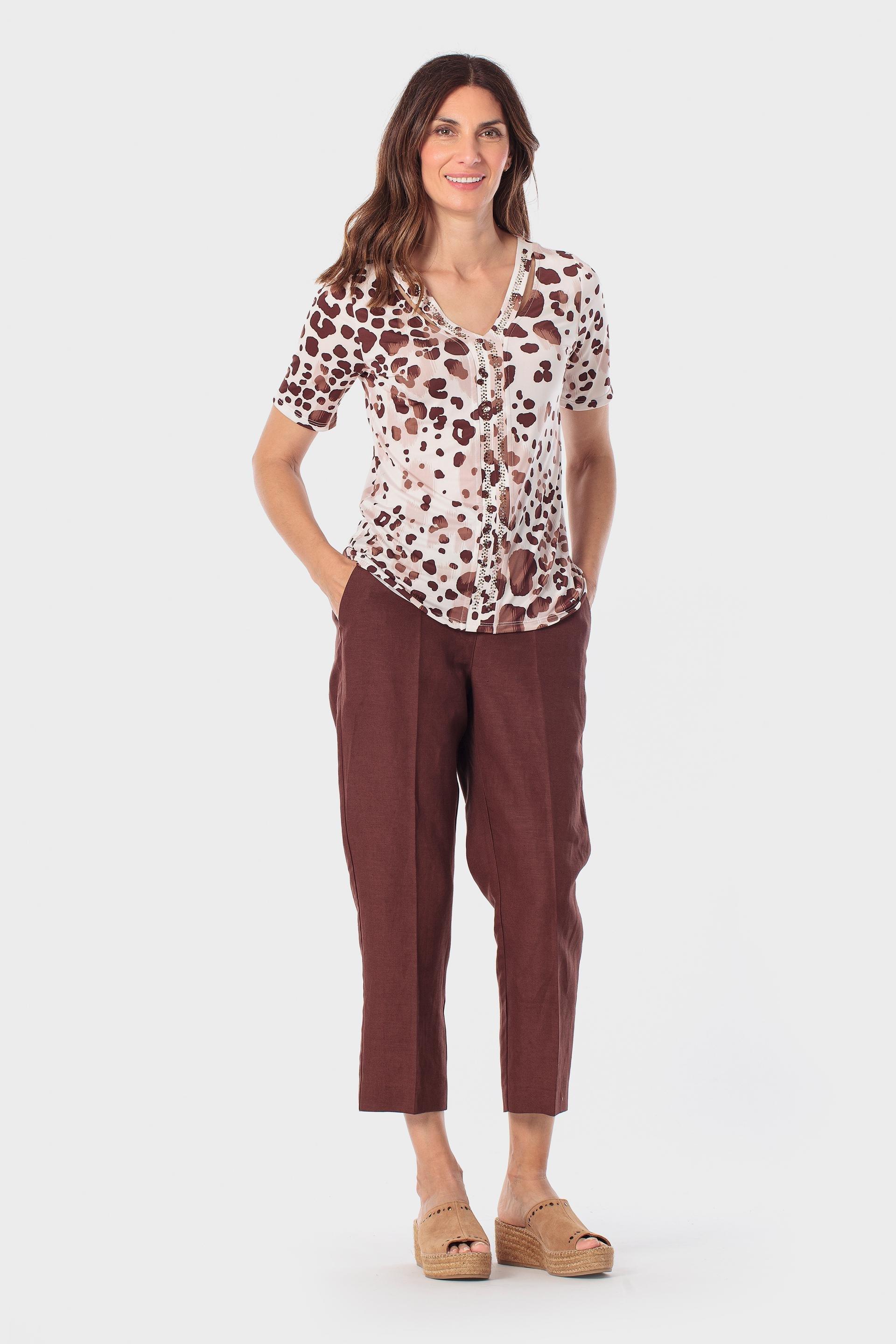 Wide-Leg Linen Blend Trousers, Brown Chocolate, medium