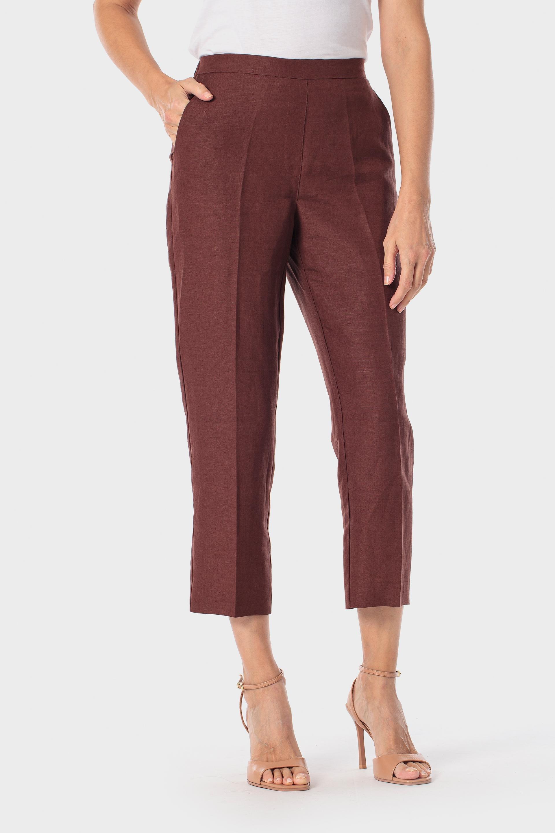Wide-Leg Linen Blend Trousers, Brown Chocolate, medium