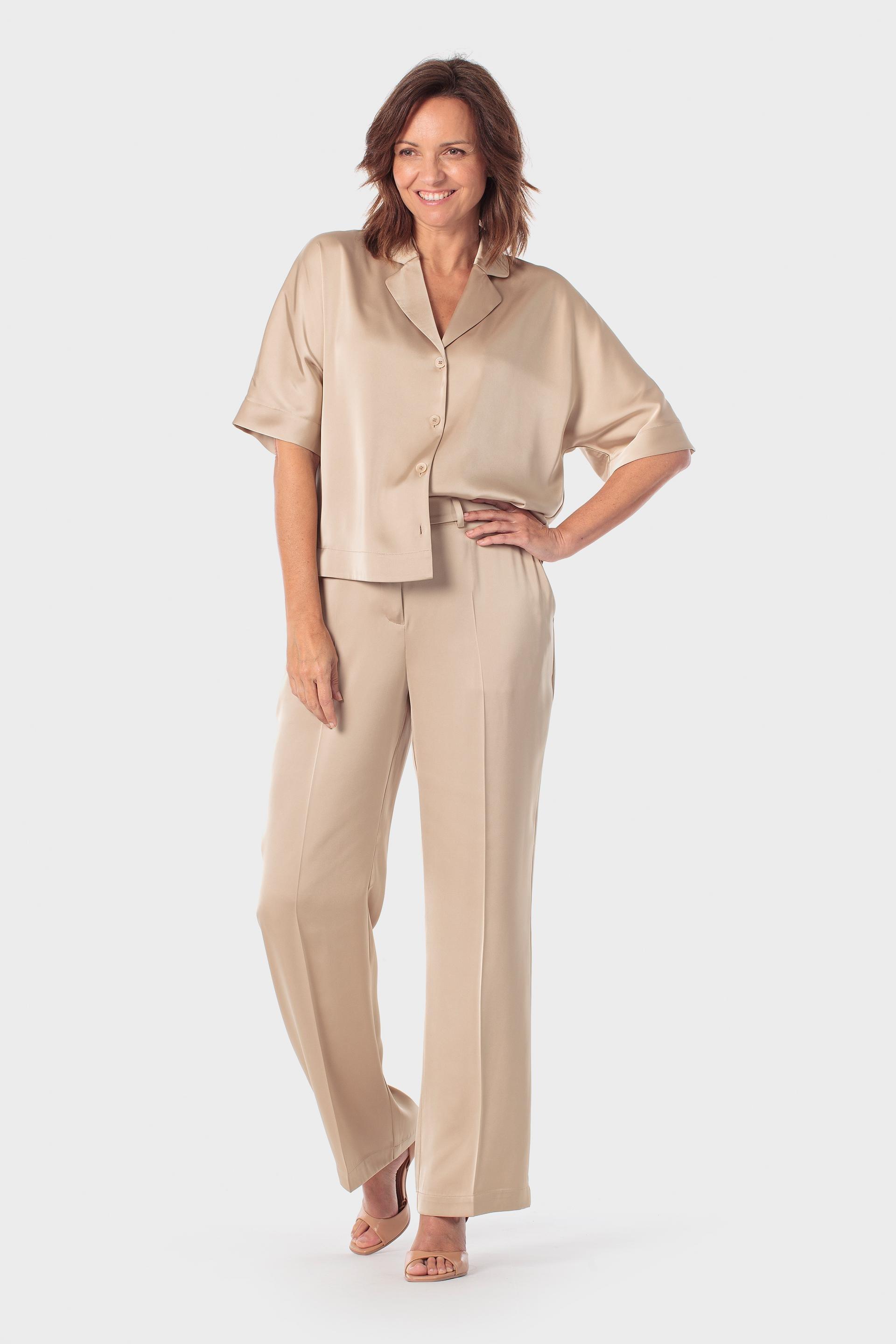 Beige Satin Trousers, 3701_129, medium
