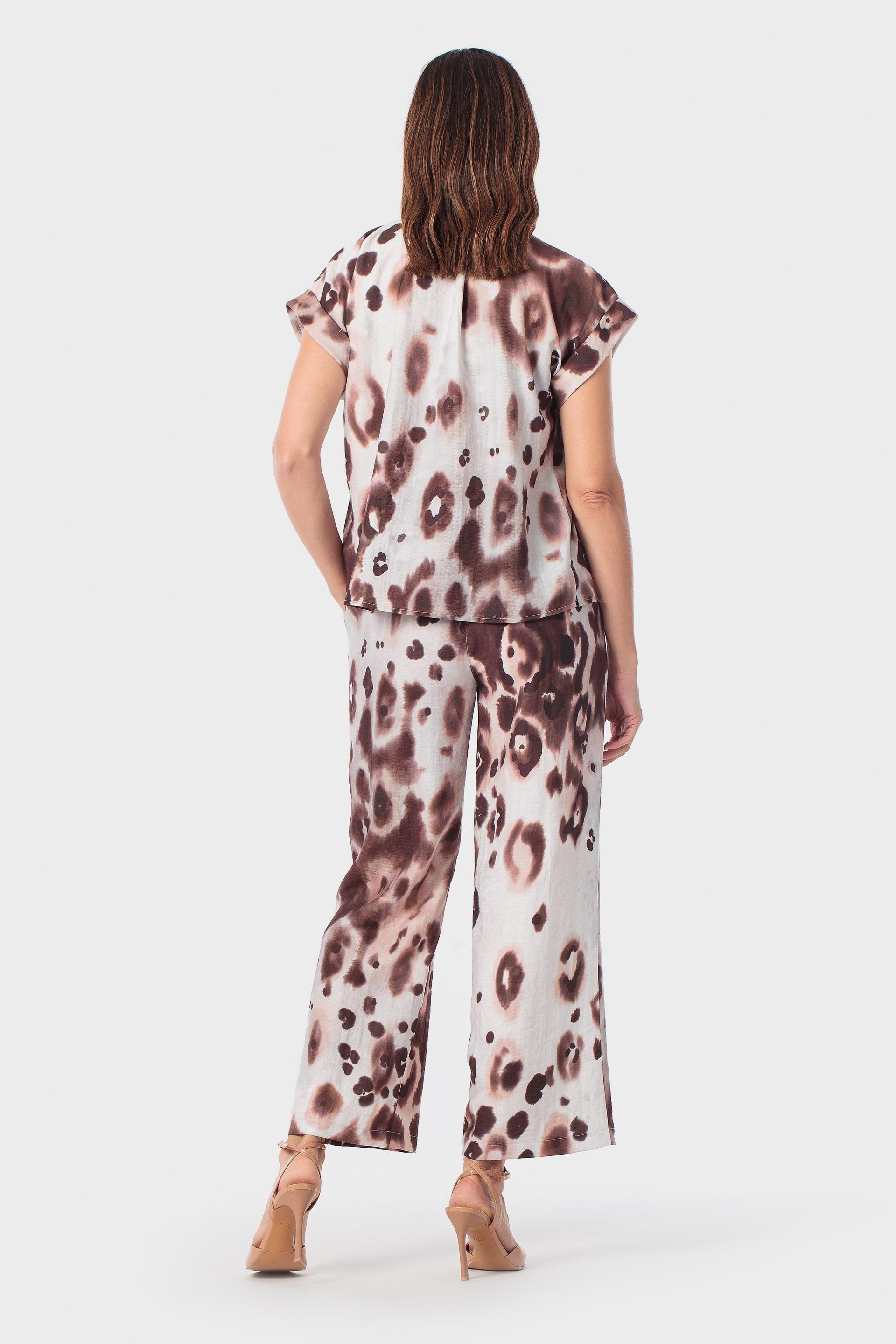 Animal Print Drawstring Trousers, Brown, medium