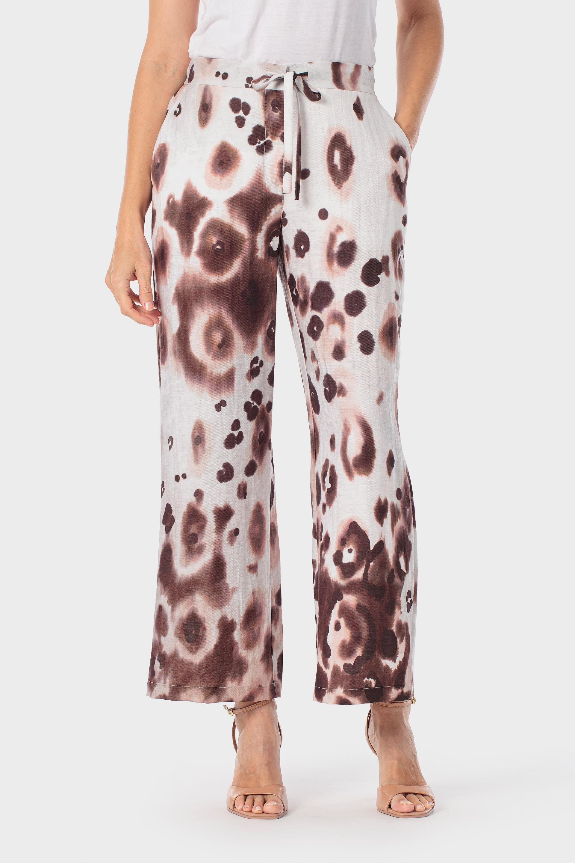 Animal Print Drawstring Trousers, Brown, medium