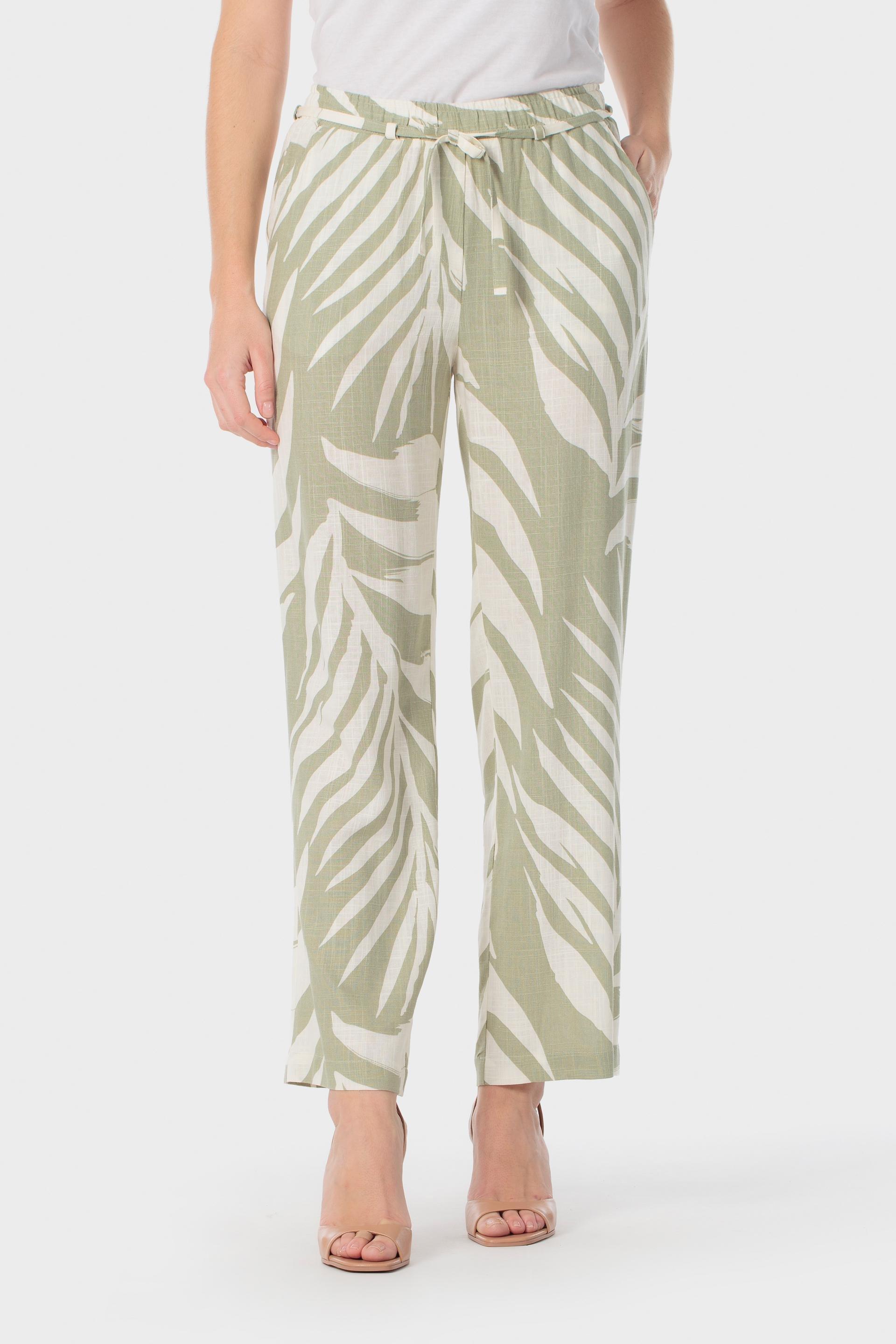Leaf Print Cropped Straight-Leg Trousers Green, Yellow Vainilla, large image number 1