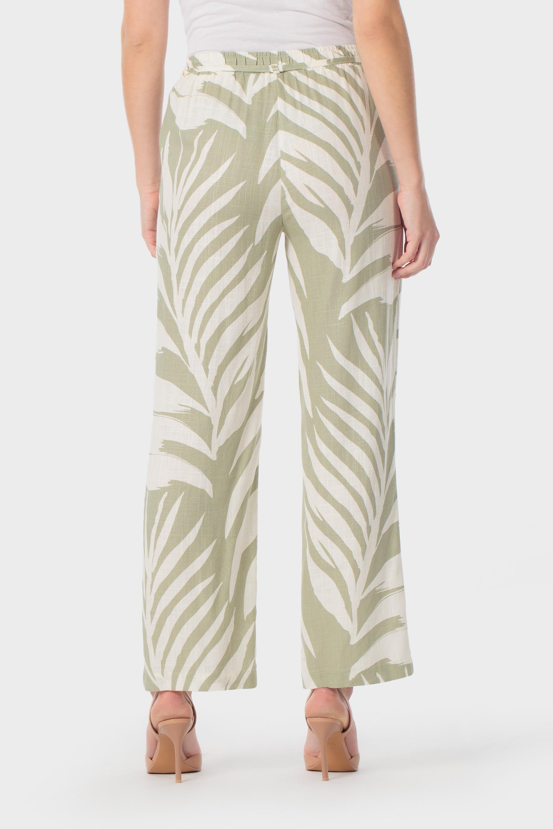 Leaf Print Cropped Straight-Leg Trousers Green, Yellow Vainilla, large image number 2