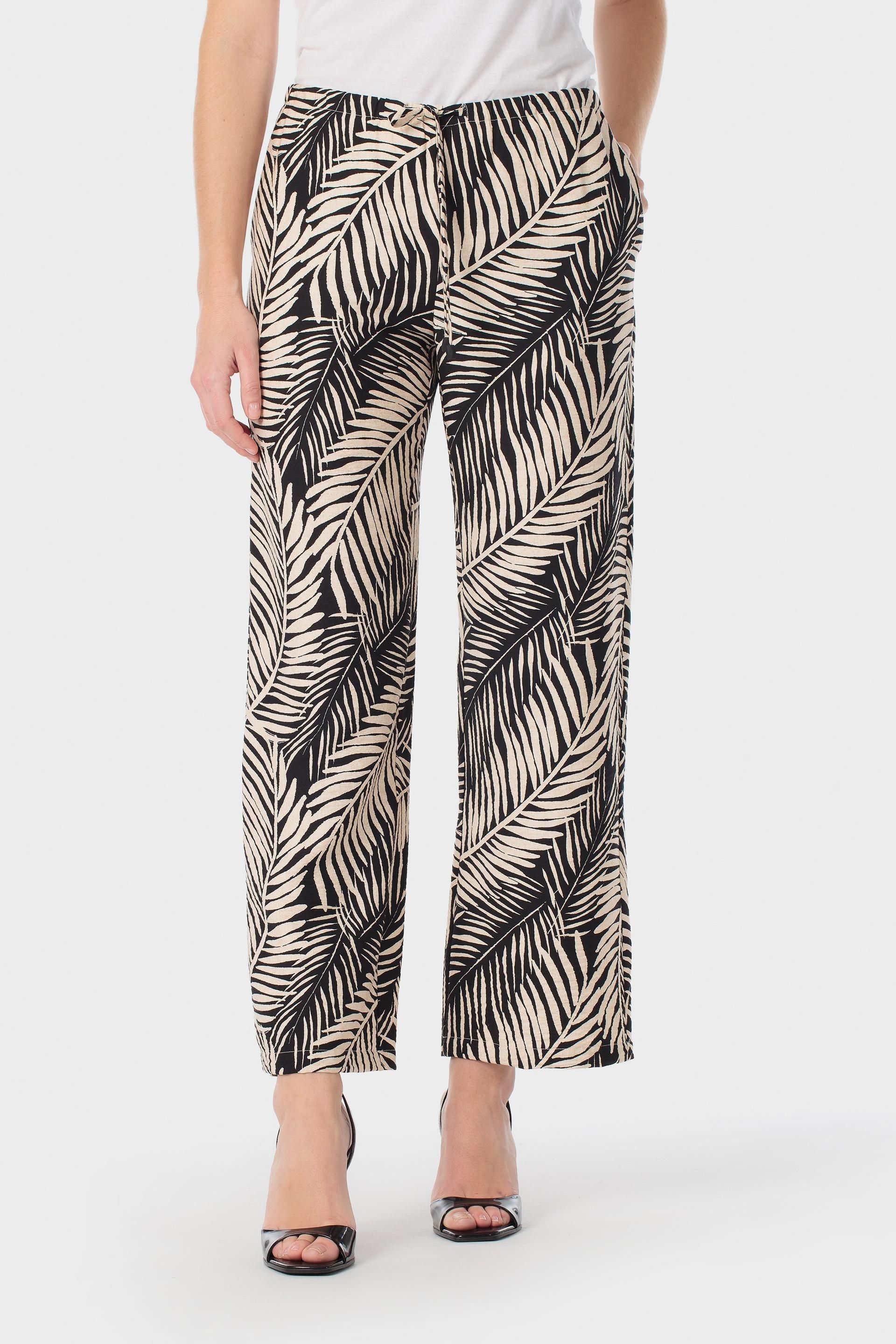Beige Leaf Print Trousers, 3701_148, large image number 2