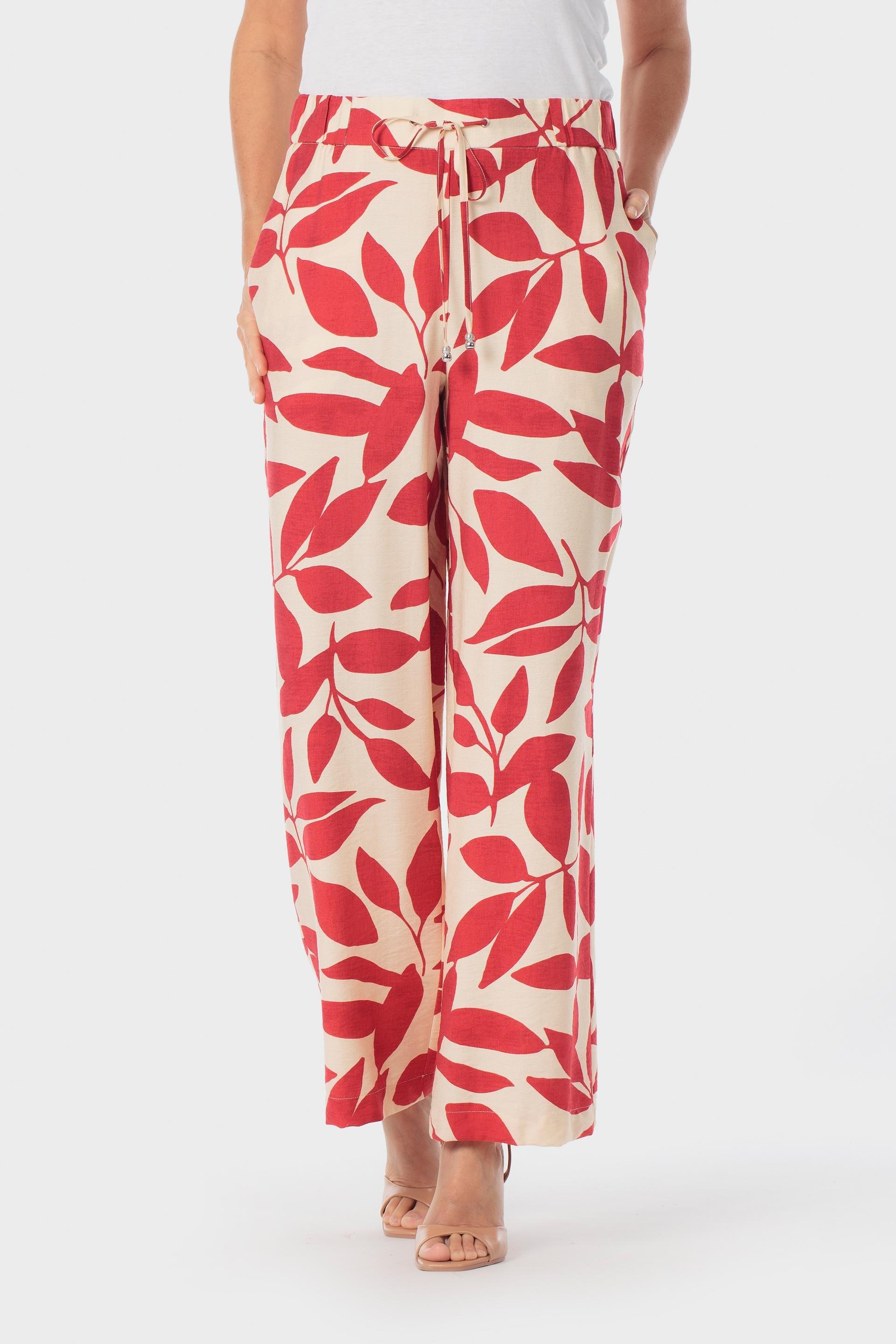 Red Leaf Print Trousers, Red, large image number 1