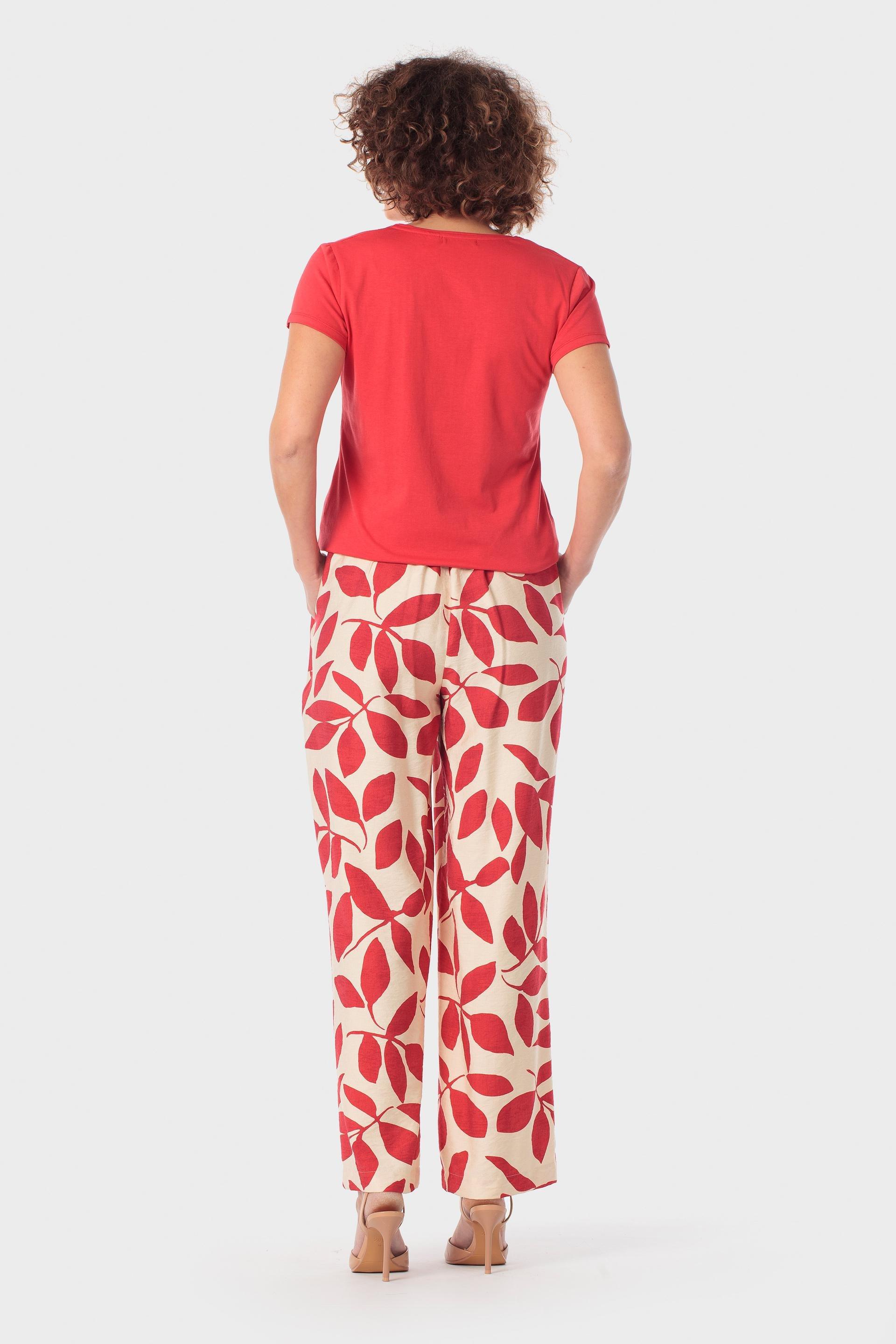 Red Leaf Print Trousers, Red, large image number 4
