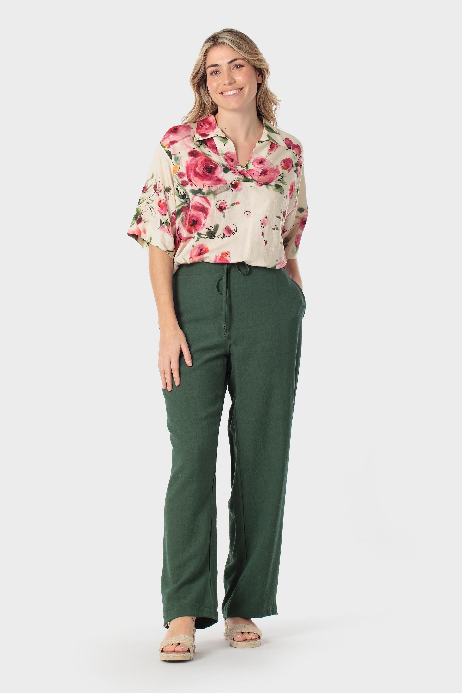 High-Rise Drawstring Palazzo Trousers Green, Green, large image number 0