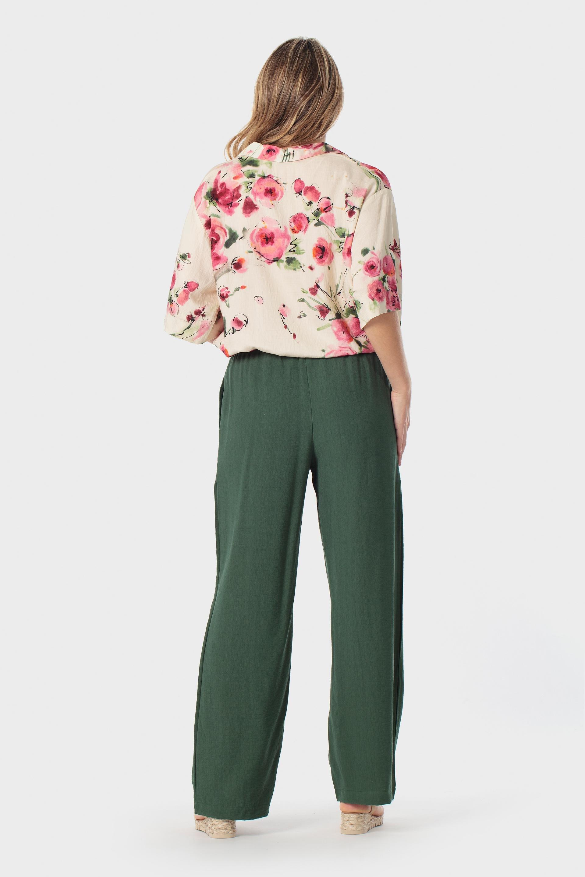 High-Rise Drawstring Palazzo Trousers Green, Green, large image number 1