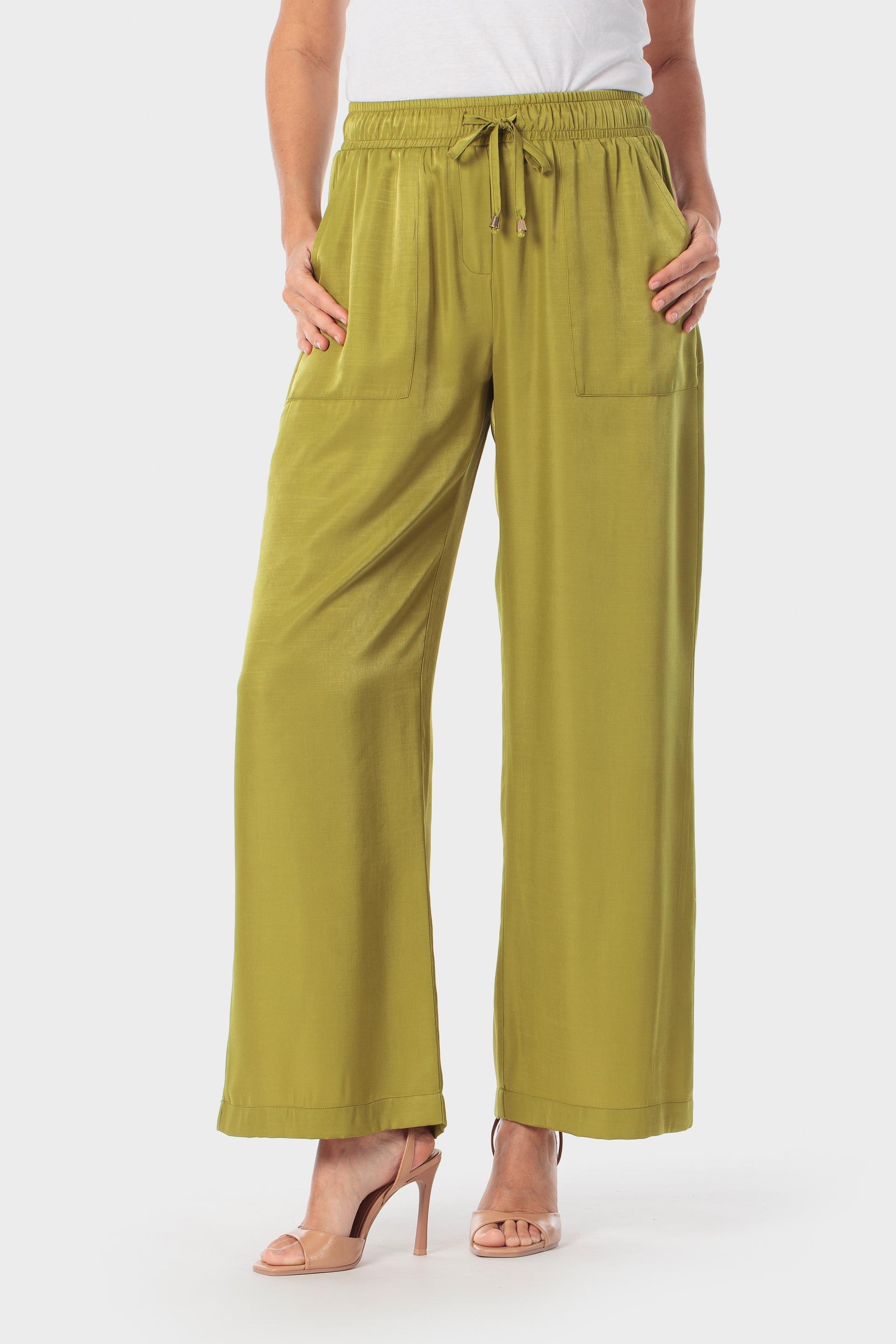 Wide-Leg Drawstring Trousers with Pockets Green, Green Pistachio, medium