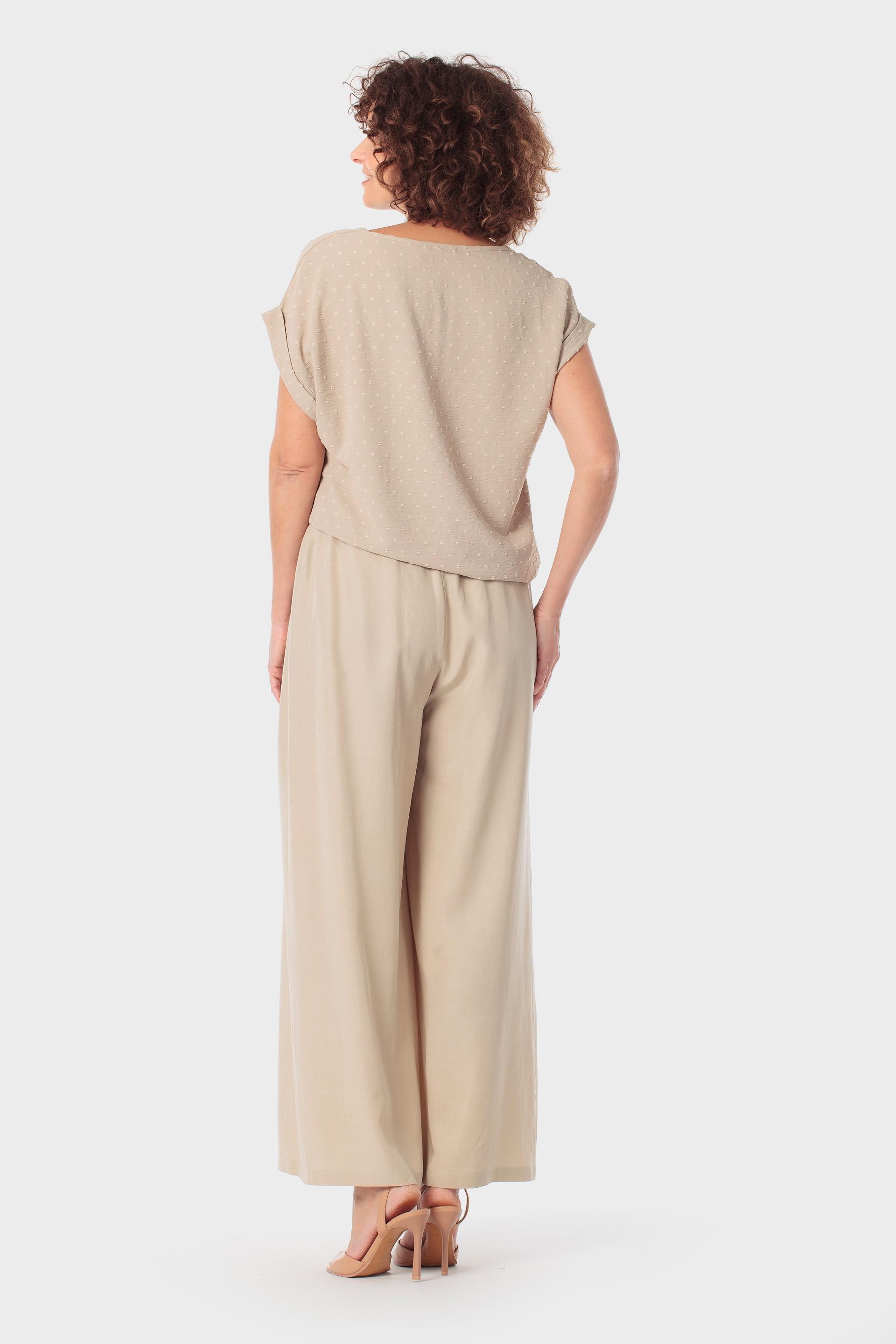 Wide-Leg Pleat Front Trousers with Belt Beige, Beige, large image number 1