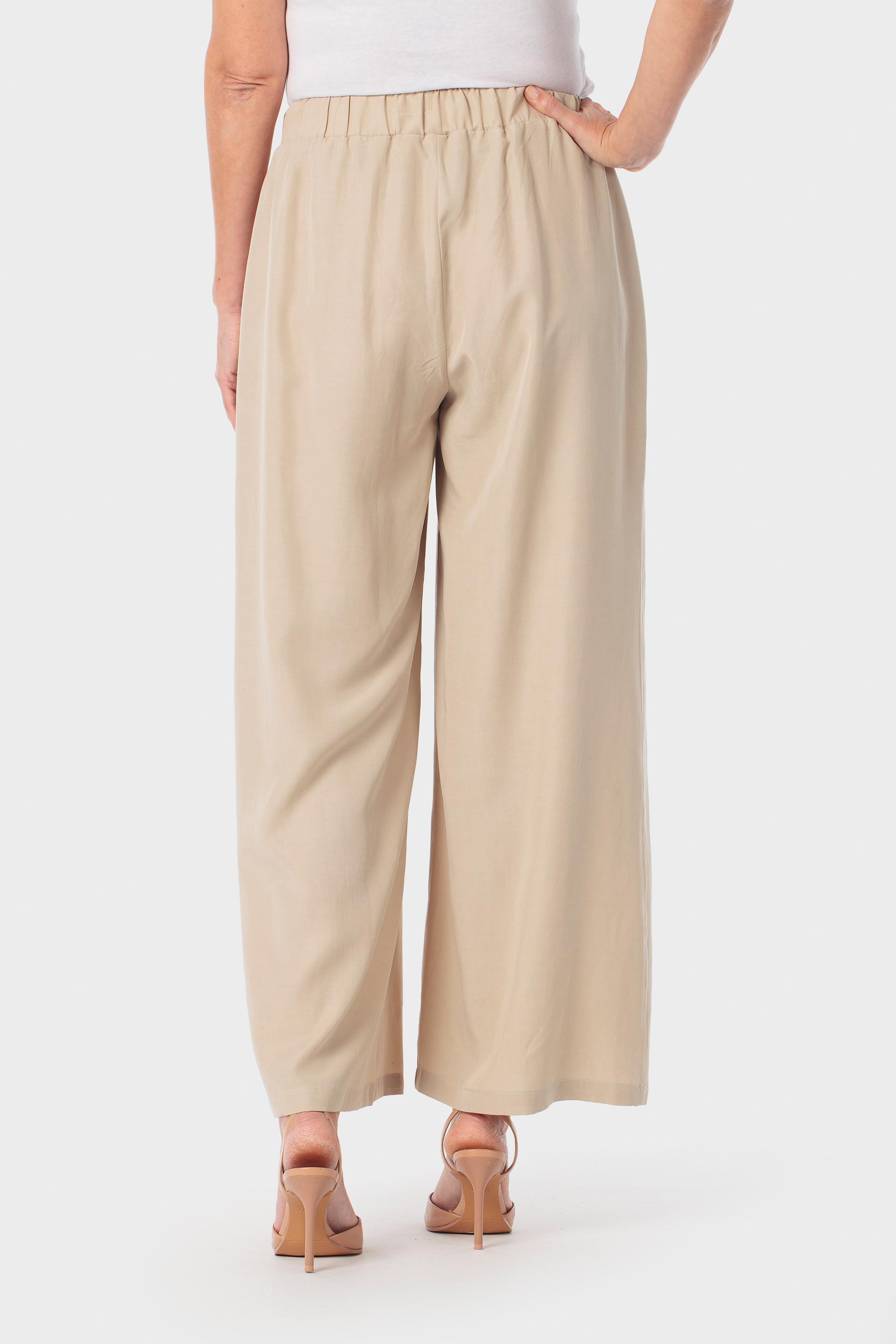Wide-Leg Pleat Front Trousers with Belt Beige, Beige, large image number 3