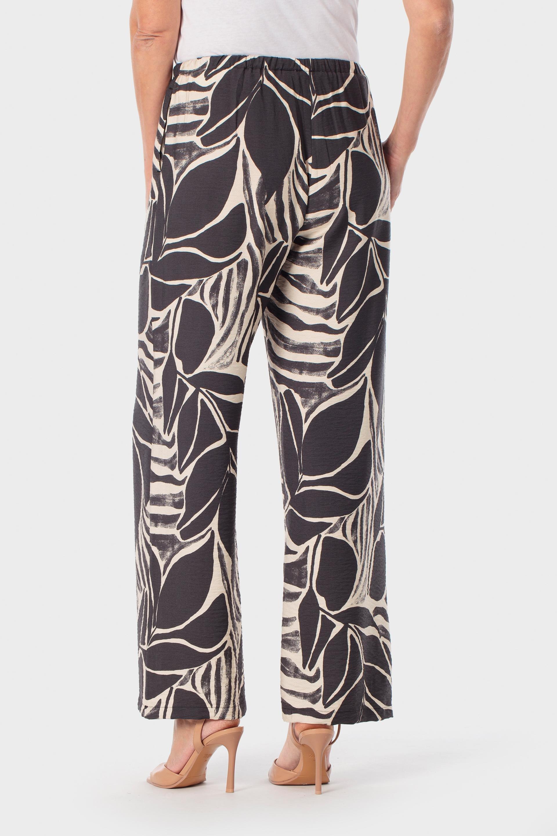 Leaf Print Wide-Leg Drawstring Trousers Black, Black, large image number 3