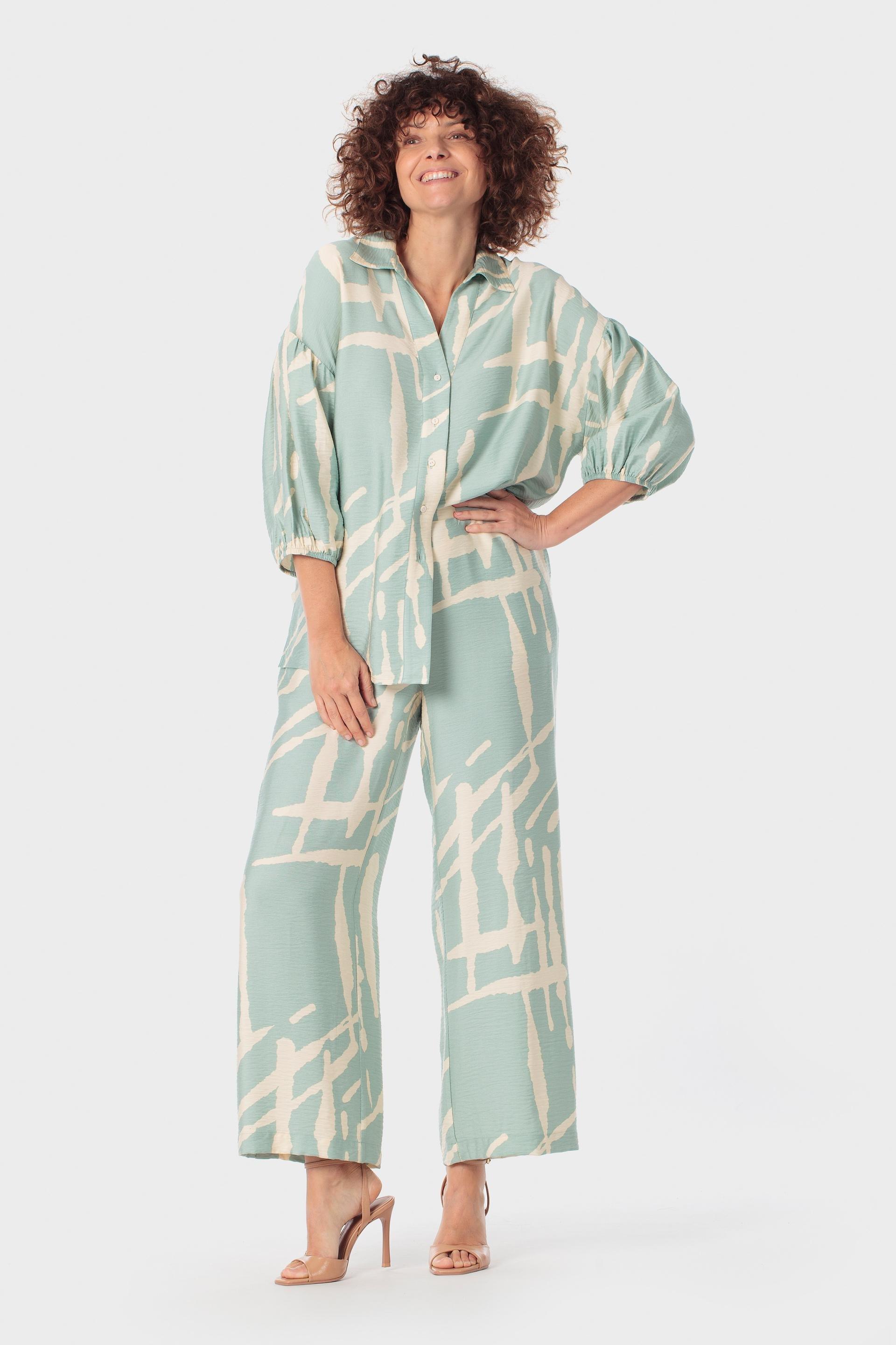 Green Printed Trousers, Green Aquamarine, large image number 1