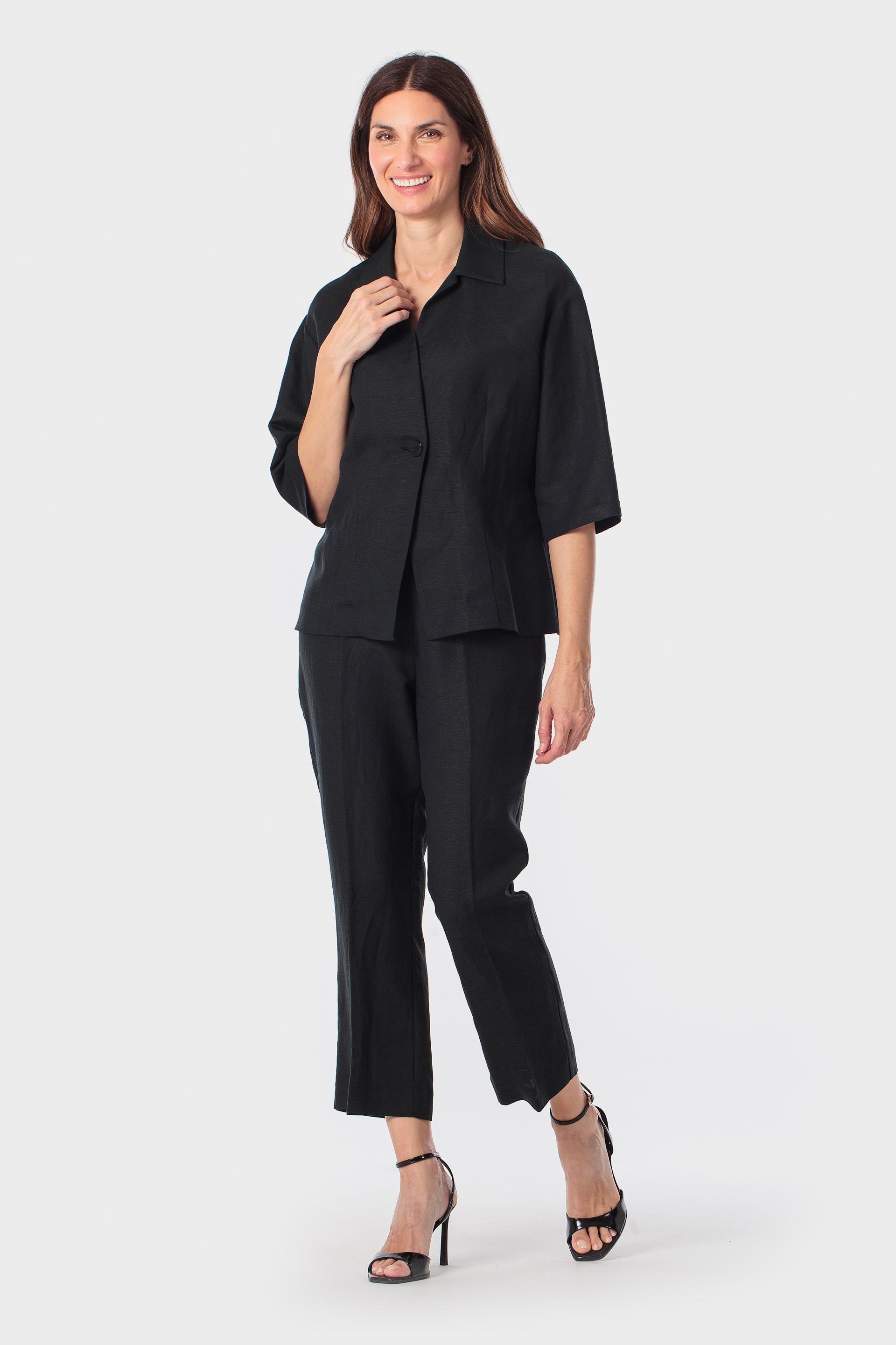 Black Linen Trousers, Black, medium