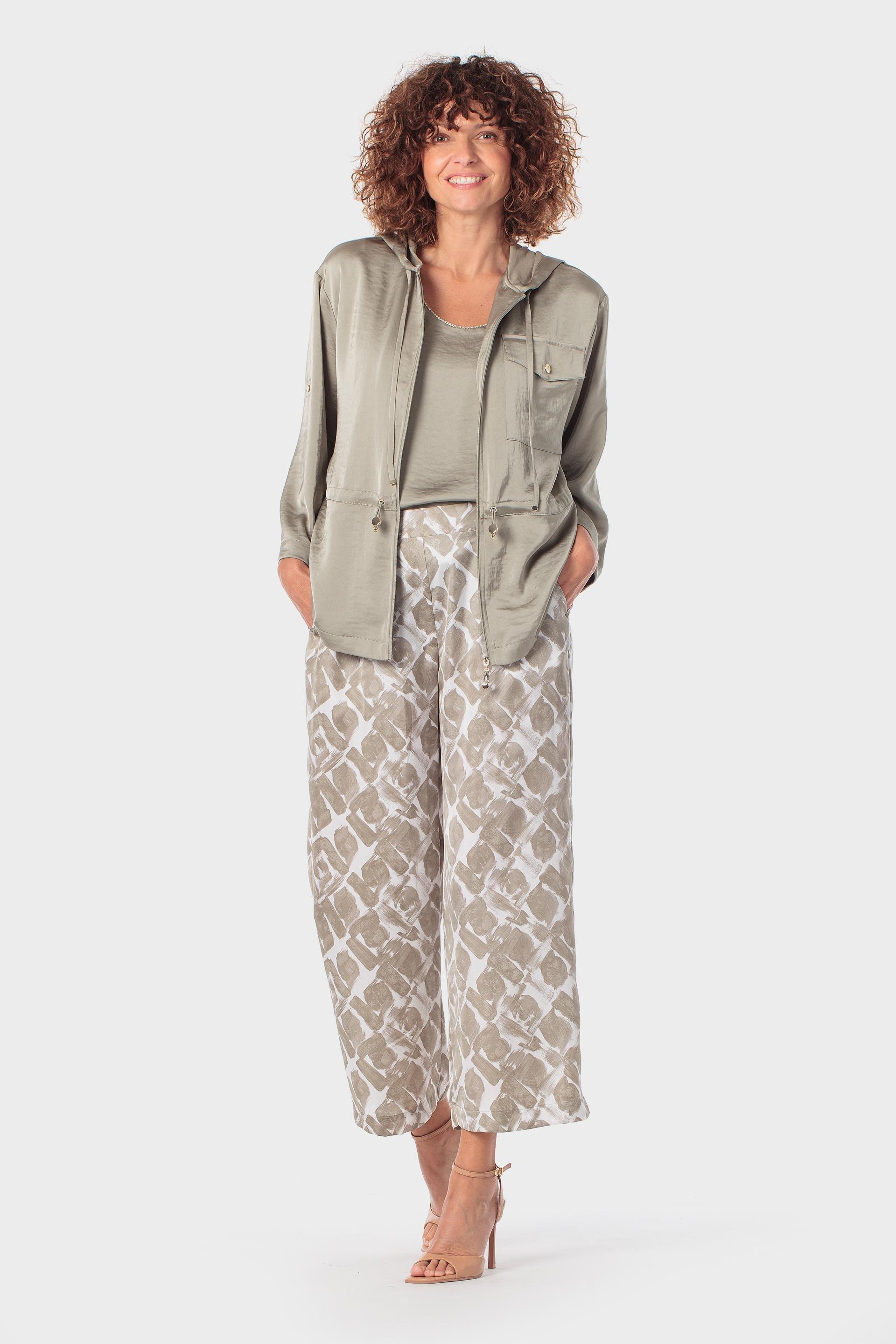 Beige Printed Trousers, Green Sage, large image number 0