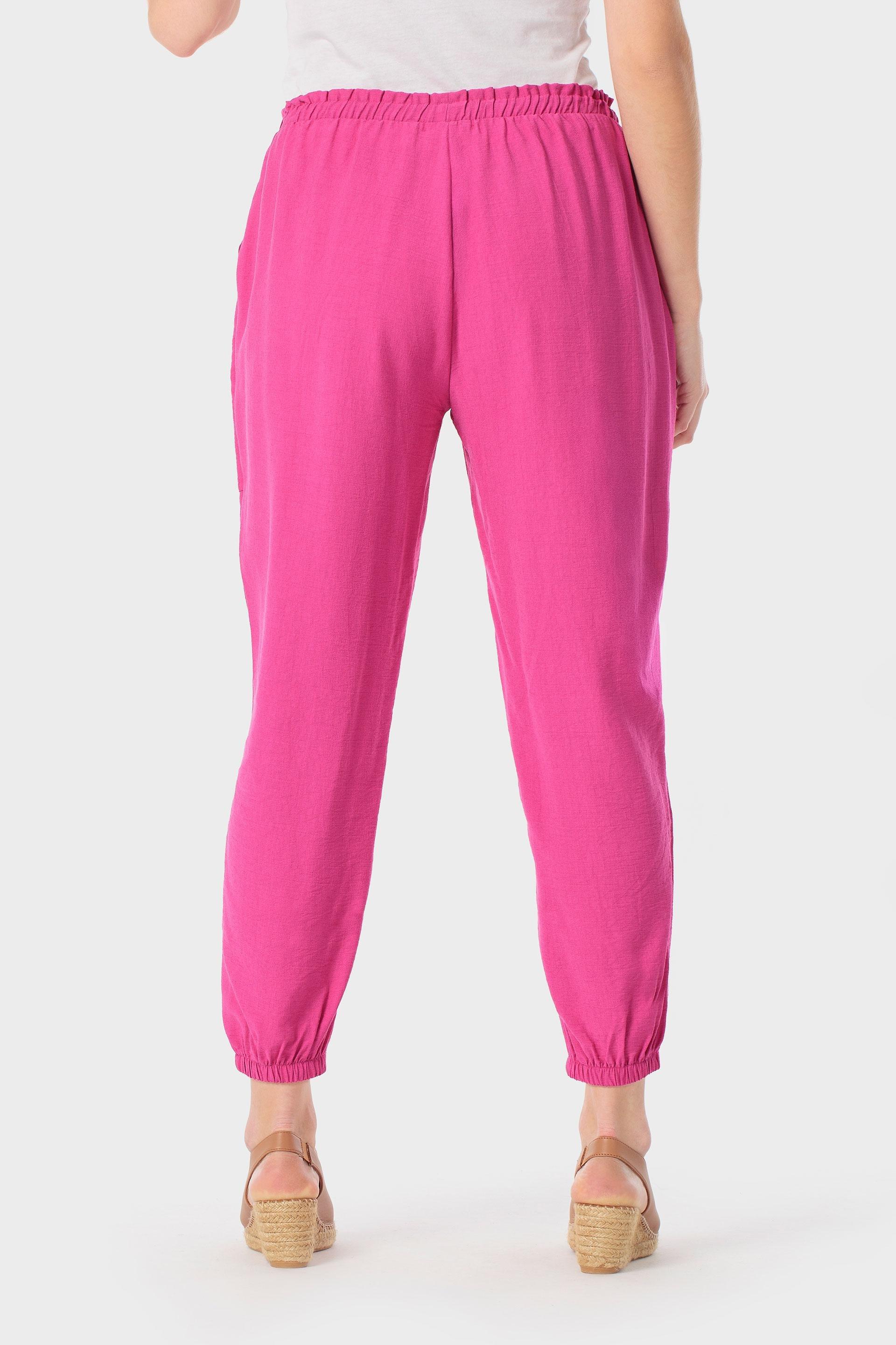Tapered Drawstring Trousers with Pockets Pink, Fuchsia, large image number 3