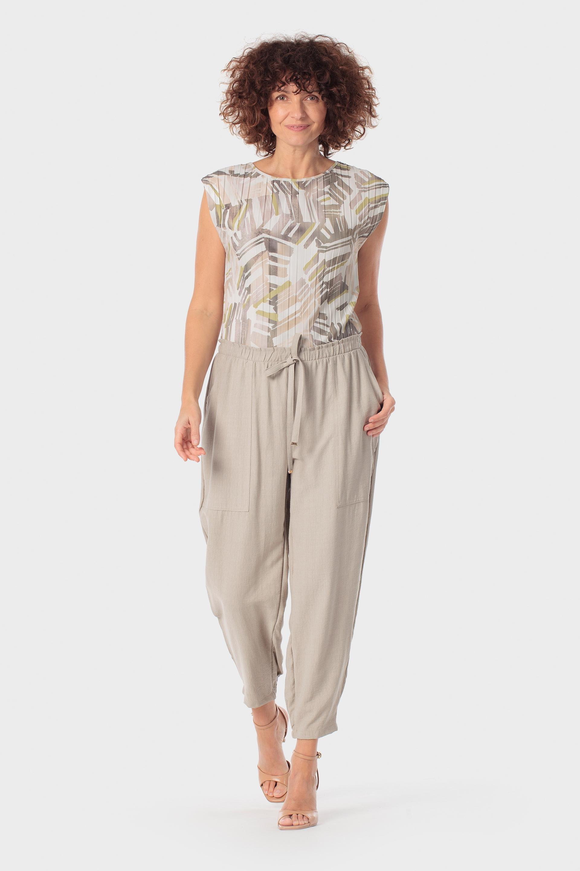 Tapered Drawstring Trousers with Pockets Beige, Beige Sand, medium
