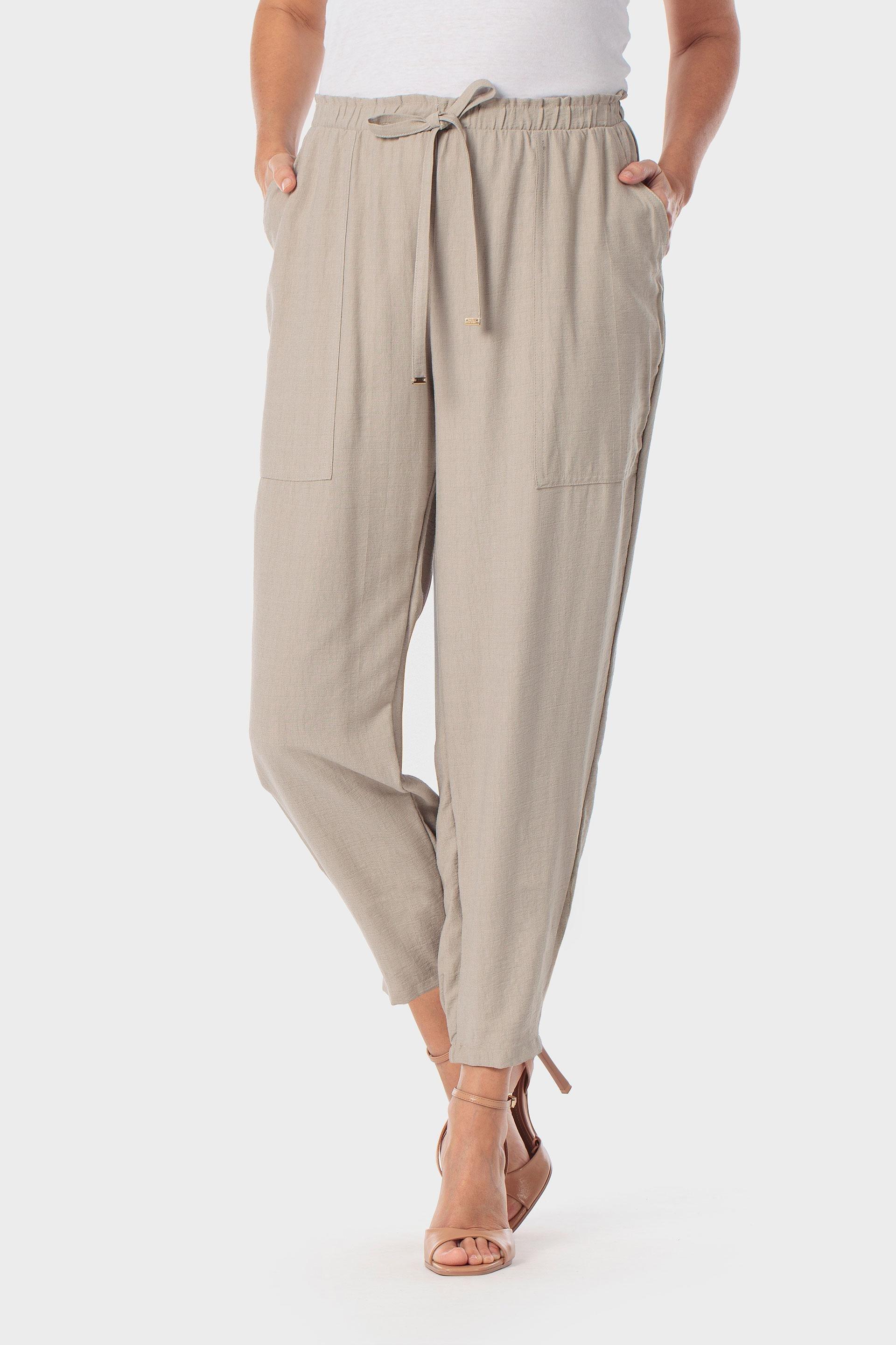 Tapered Drawstring Trousers with Pockets Beige, Beige Sand, medium