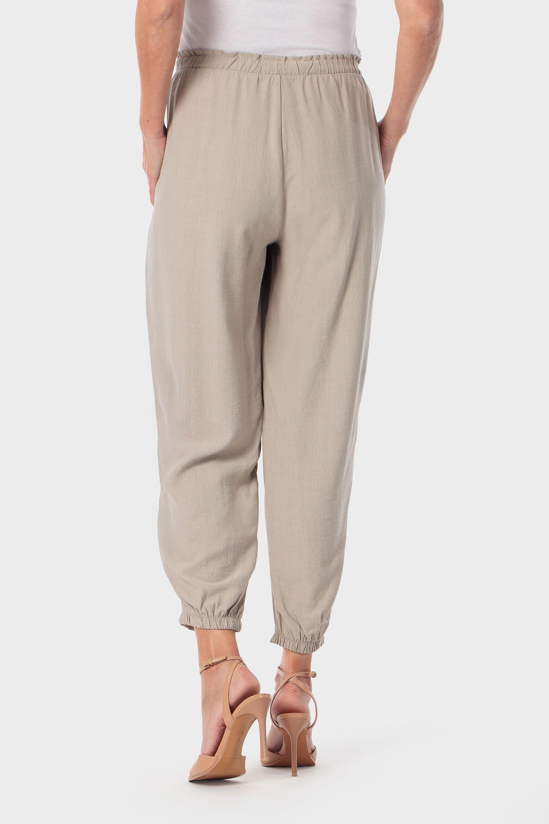 Tapered Drawstring Trousers with Pockets Beige, Beige Sand, large image number 3