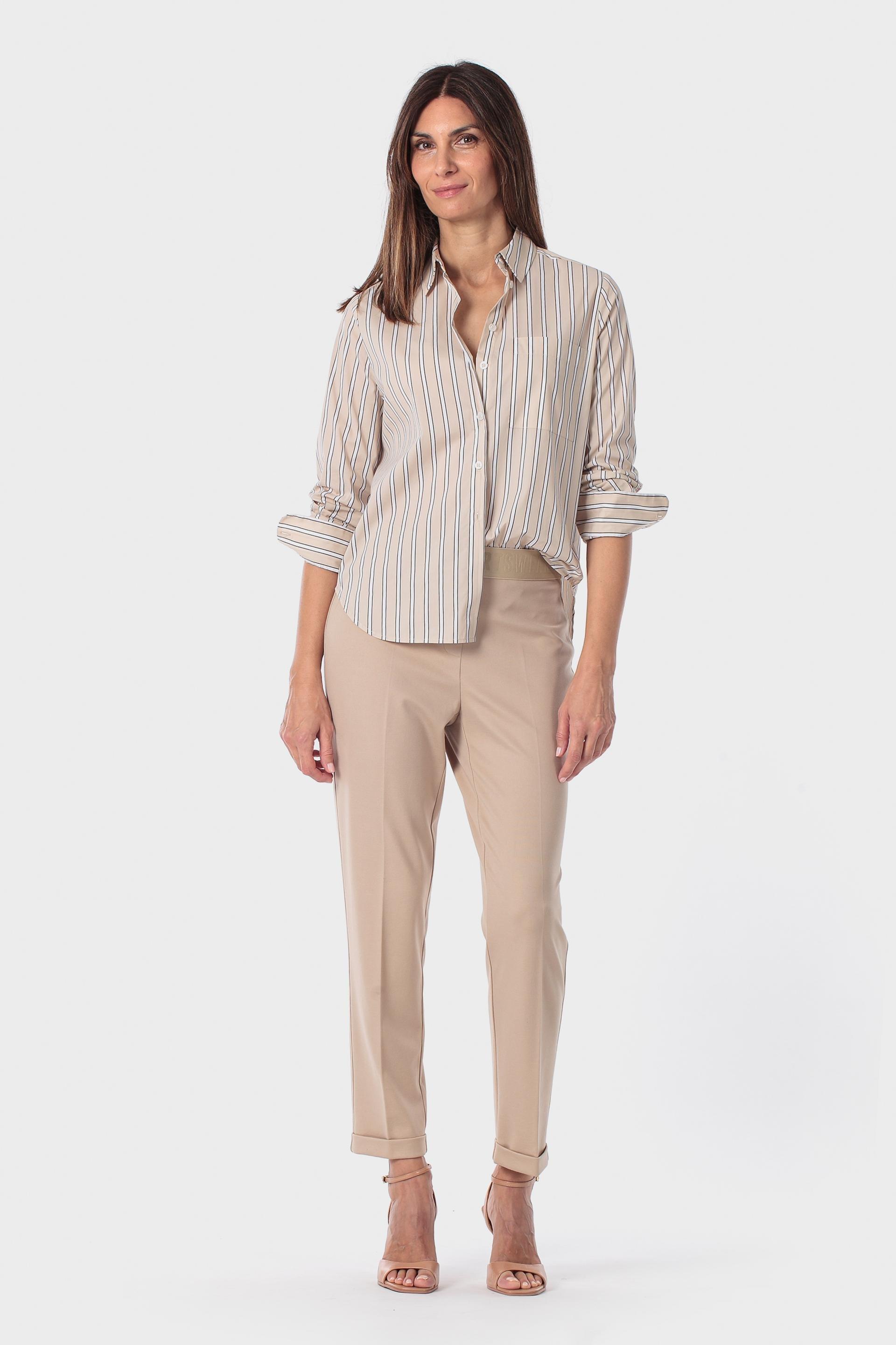 Beige Elastic Waist Trousers, Beige, medium