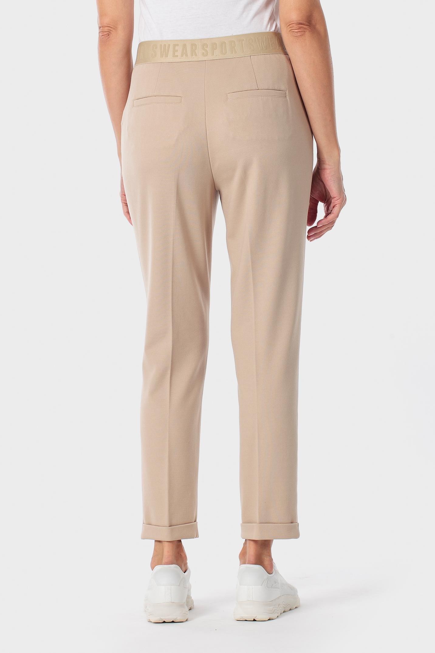 Beige Elastic Waist Trousers, 3701_126, large image number 3
