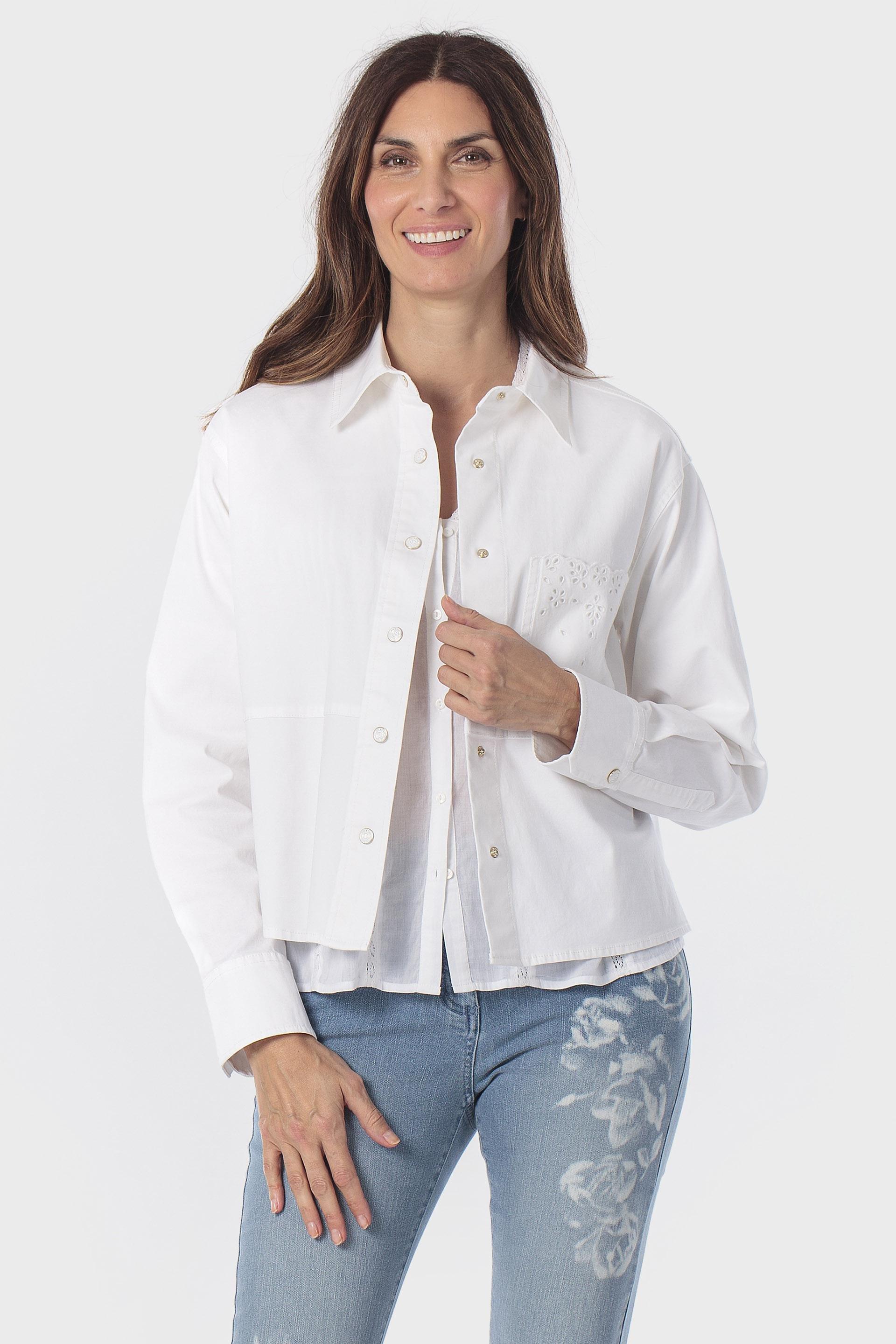 White Embroidered Overshirt, 3701_102, large image number 0