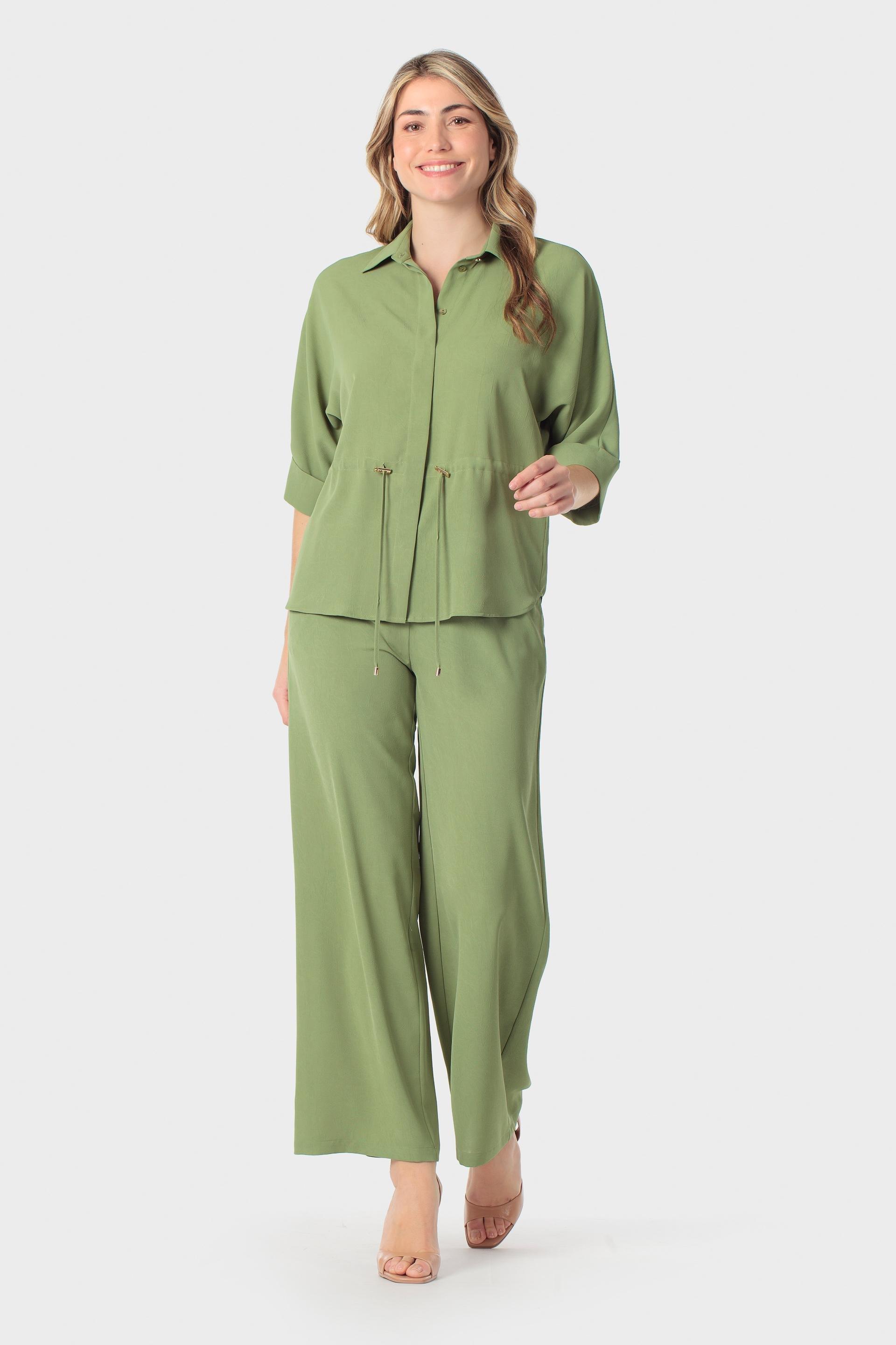 Drawstring Waist Concealed-Button Overshirt Green, Green Pistachio, large image number 2