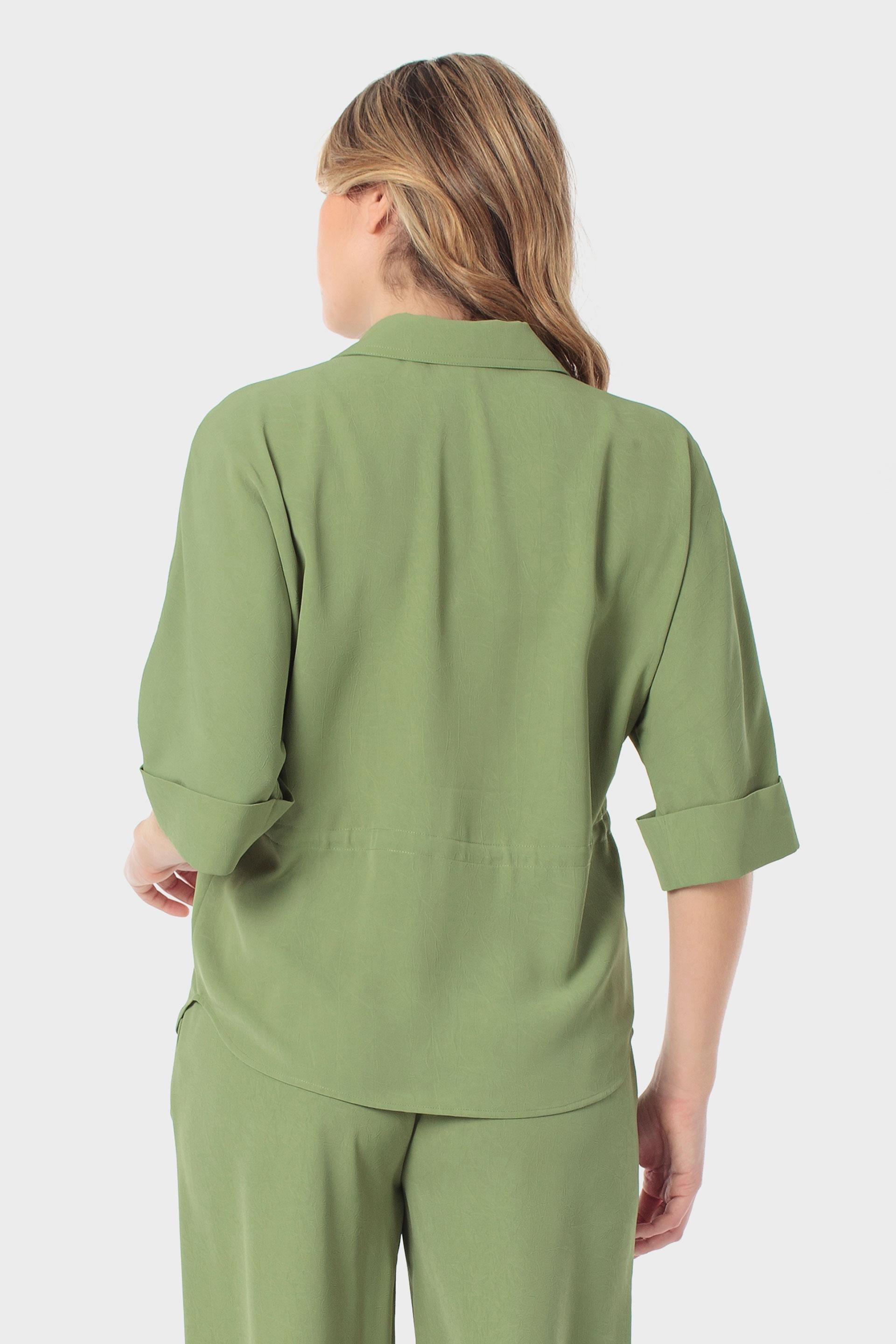 Drawstring Waist Concealed-Button Overshirt Green, Green Pistachio, large image number 3