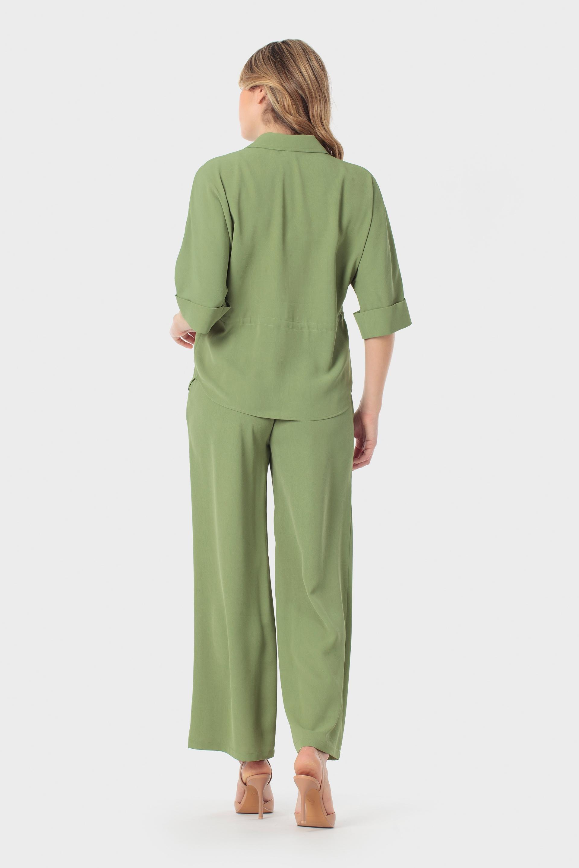 Drawstring Waist Concealed-Button Overshirt Green, Green Pistachio, large image number 4