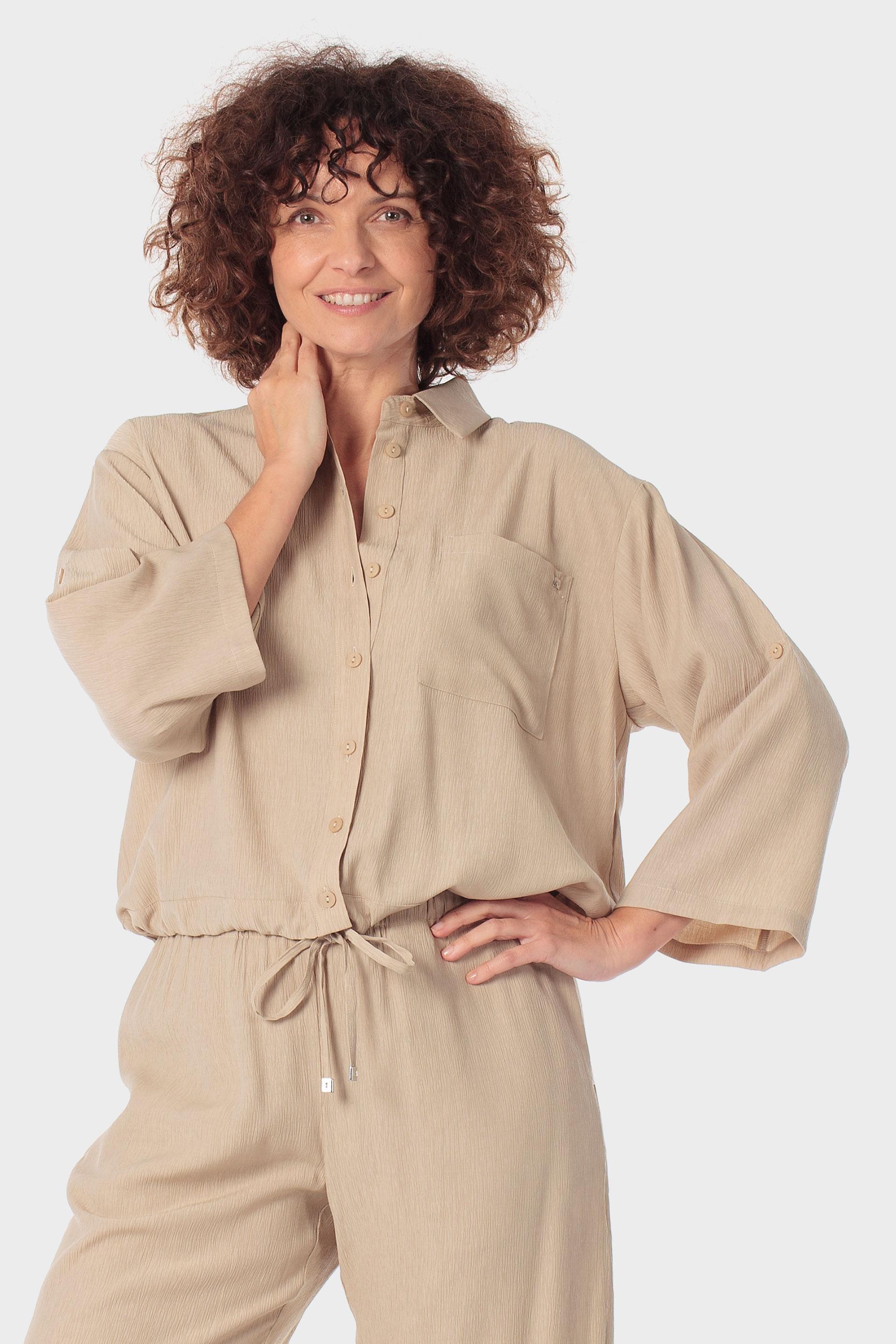 Cropped Drawstring Hem Overshirt Beige, Beige Toasted, large image number 0