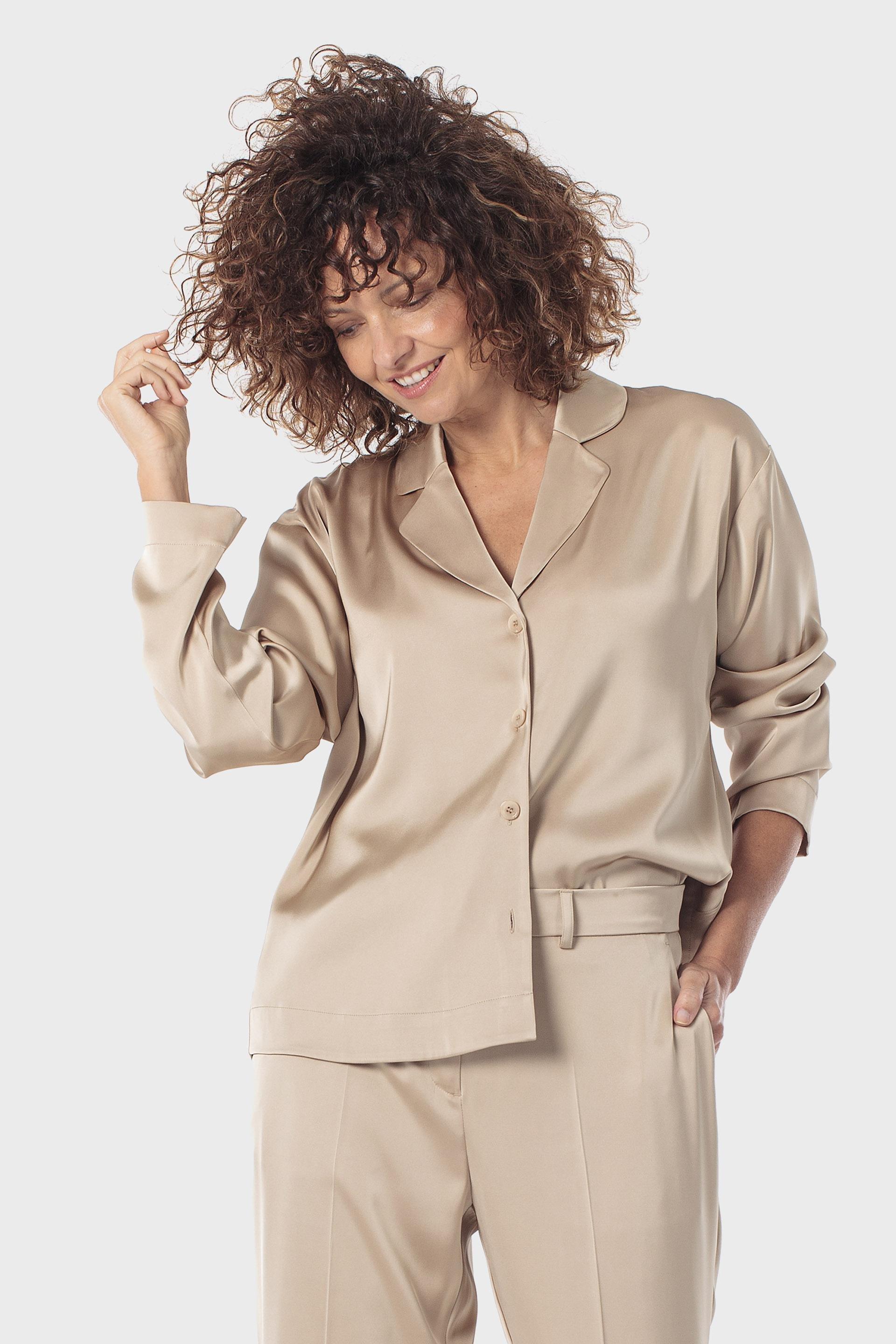 Beige Satin Overshirt, 3701_129, large image number 0