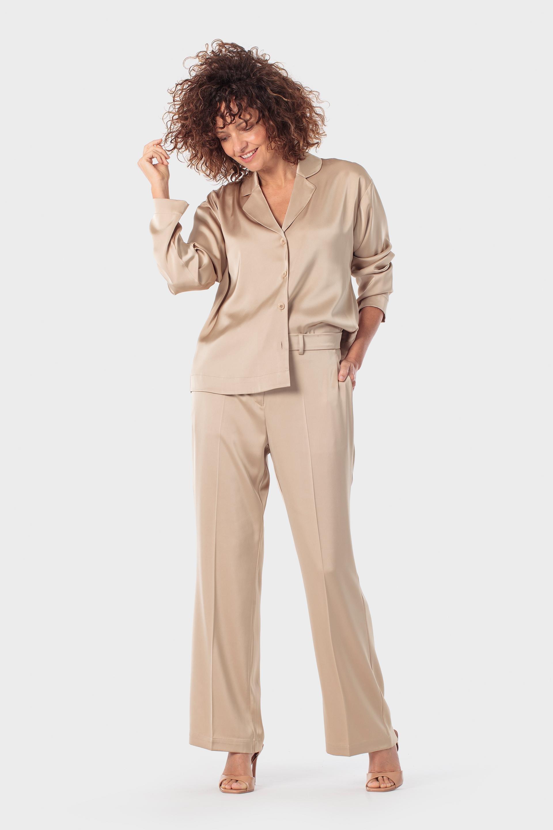 Beige Satin Overshirt, 3701_129, large image number 1