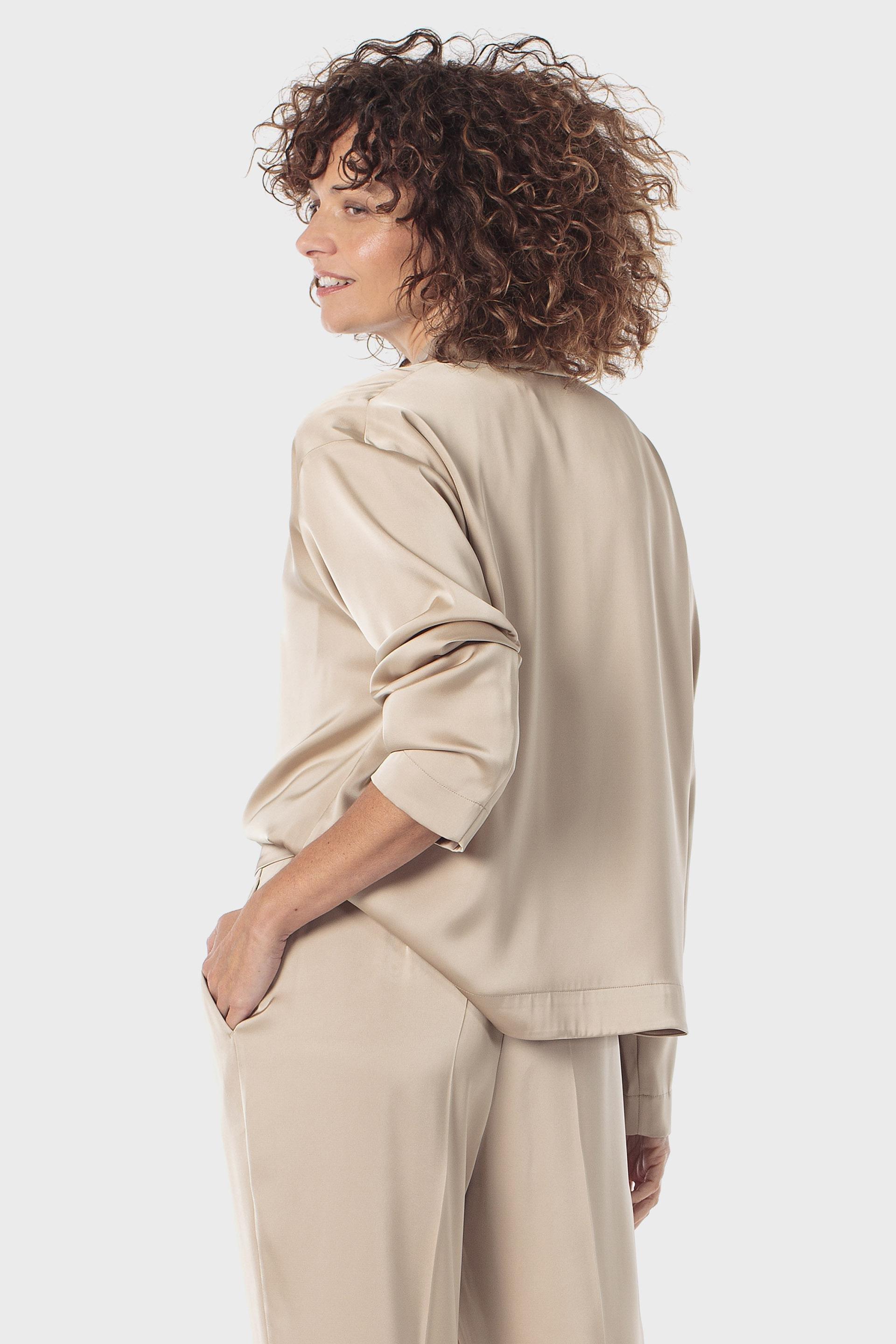 Beige Satin Overshirt, 3701_129, large image number 2