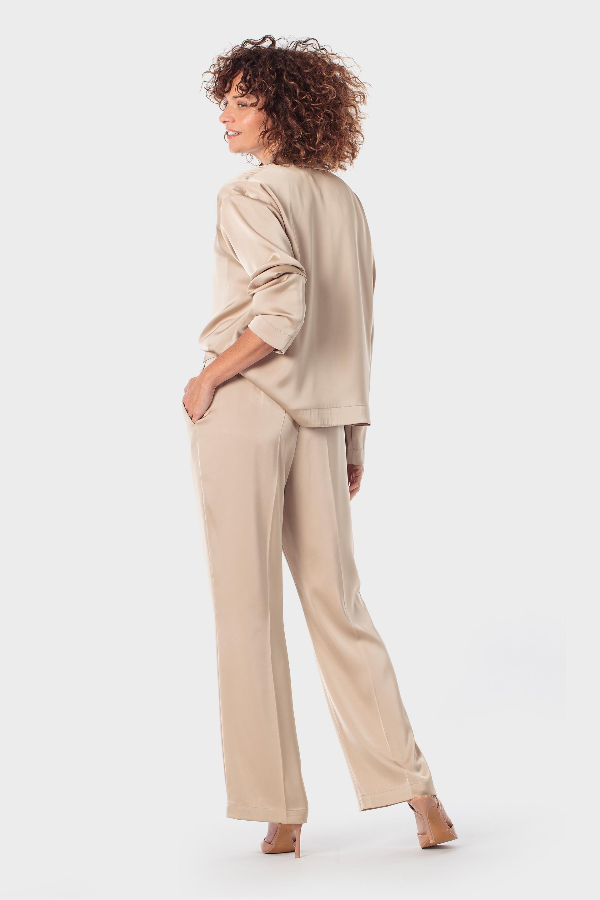 Beige Satin Overshirt, 3701_129, large image number 3