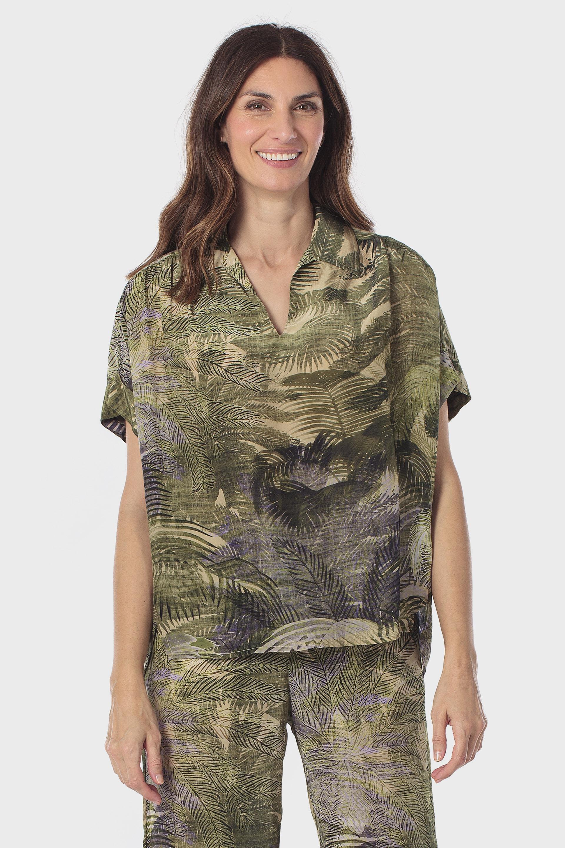 Khaki Printed Top, 3701_155, large image number 0