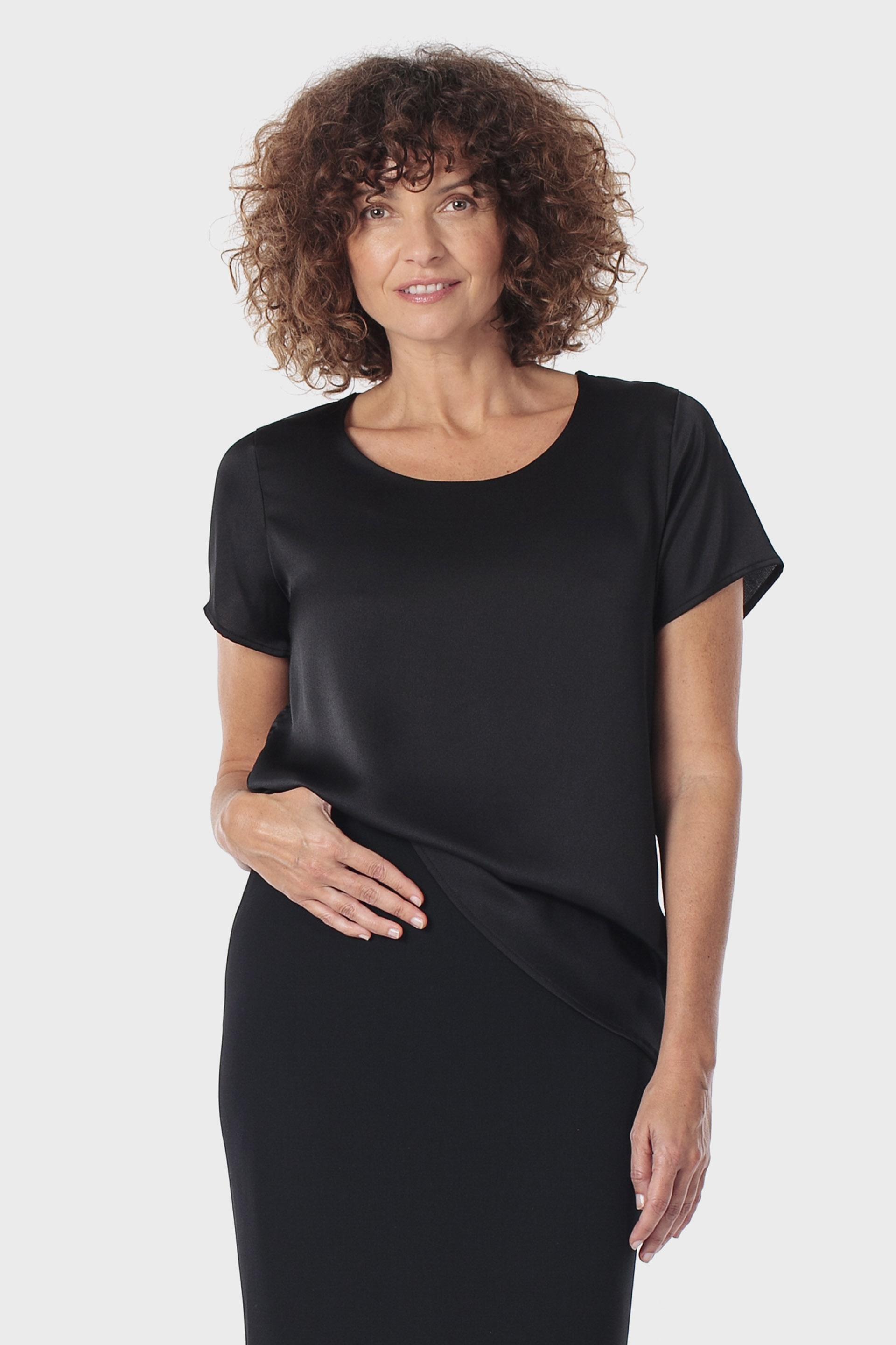 Black Round Neck Blouse, 3701_120, large image number 0