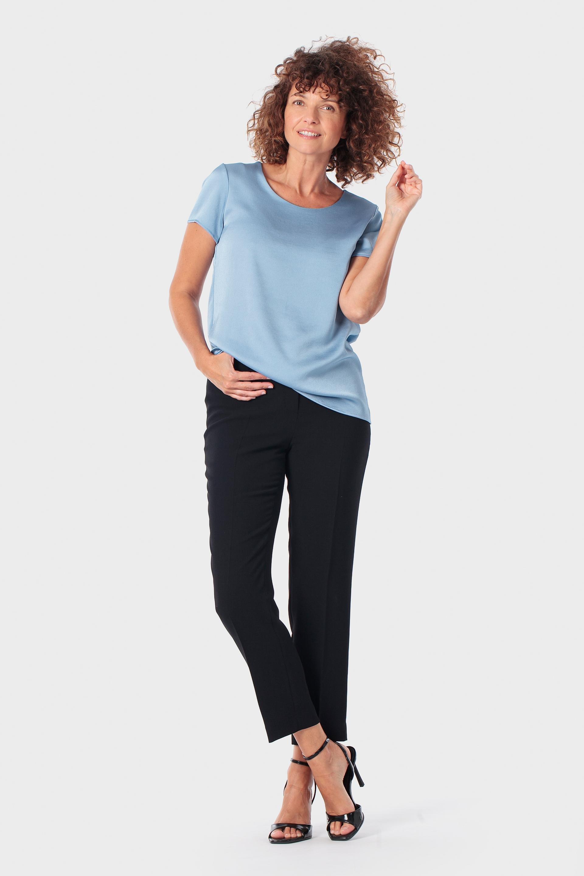 Blue Round Neck Blouse, 3701_320, large image number 1