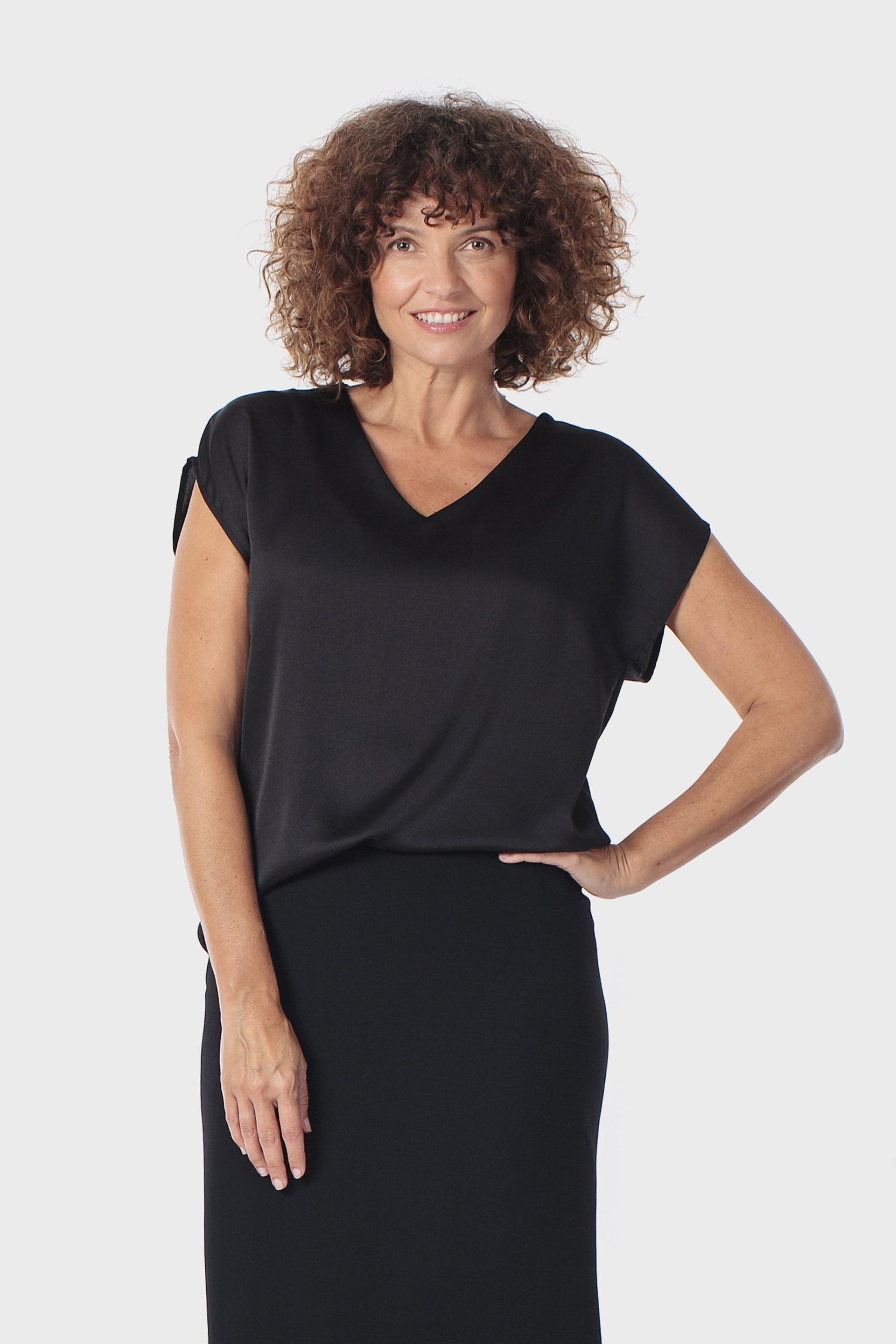 Black V-Neck Blouse, 3701_120, large image number 0