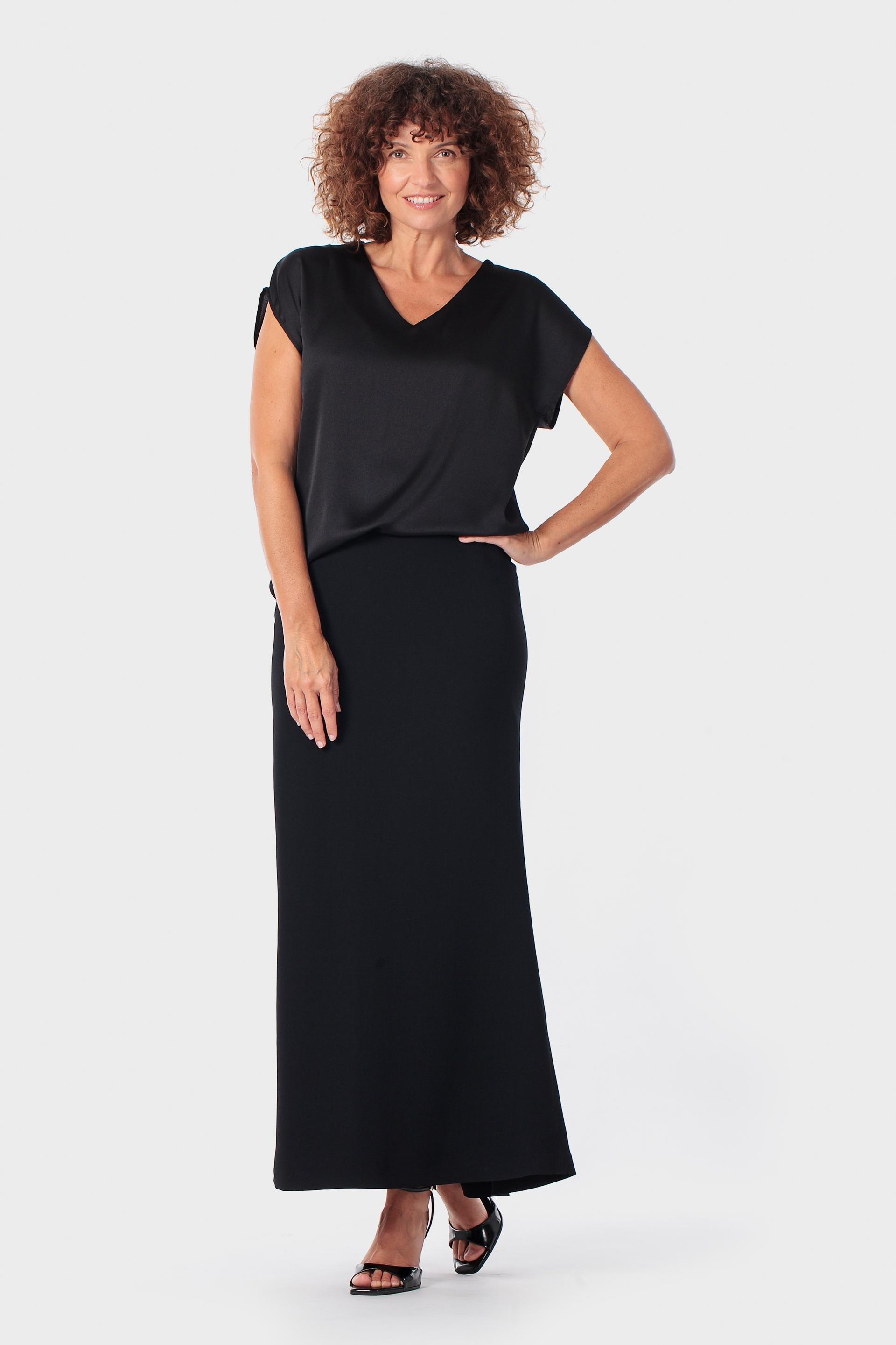 Black V-Neck Blouse, Black, medium