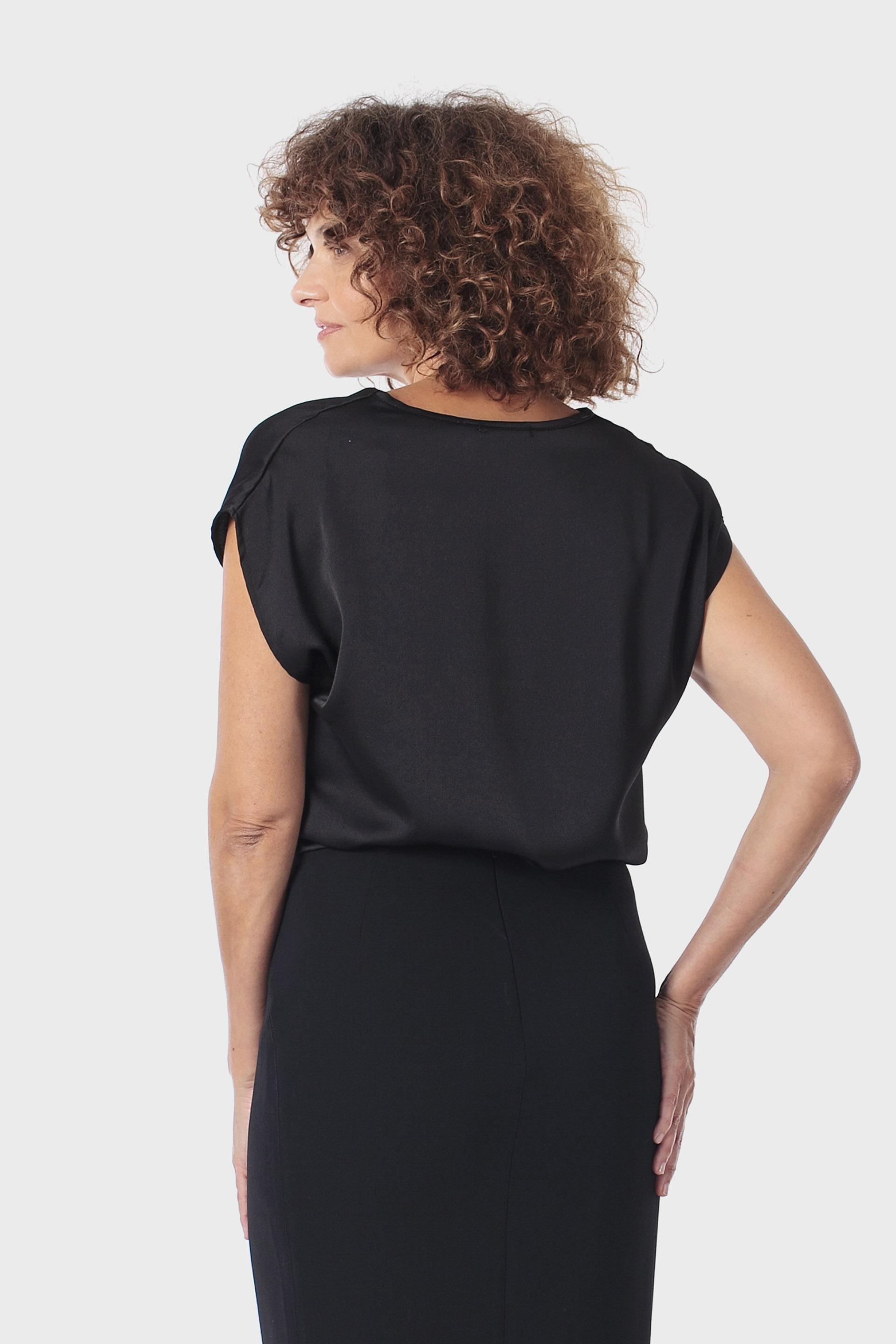 Black V-Neck Blouse, Black, medium