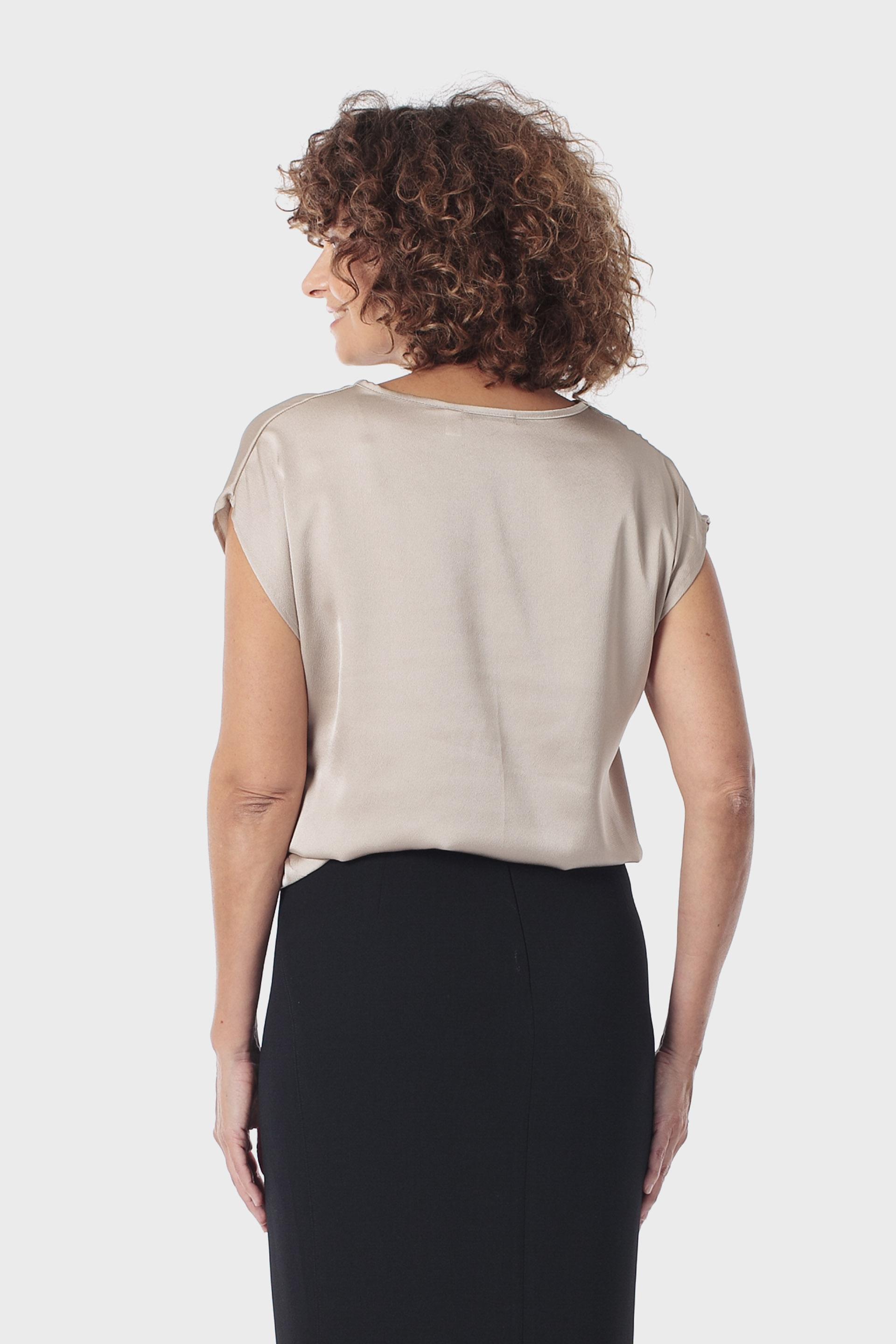 Beige V-Neck Blouse, 3701_129, large image number 2