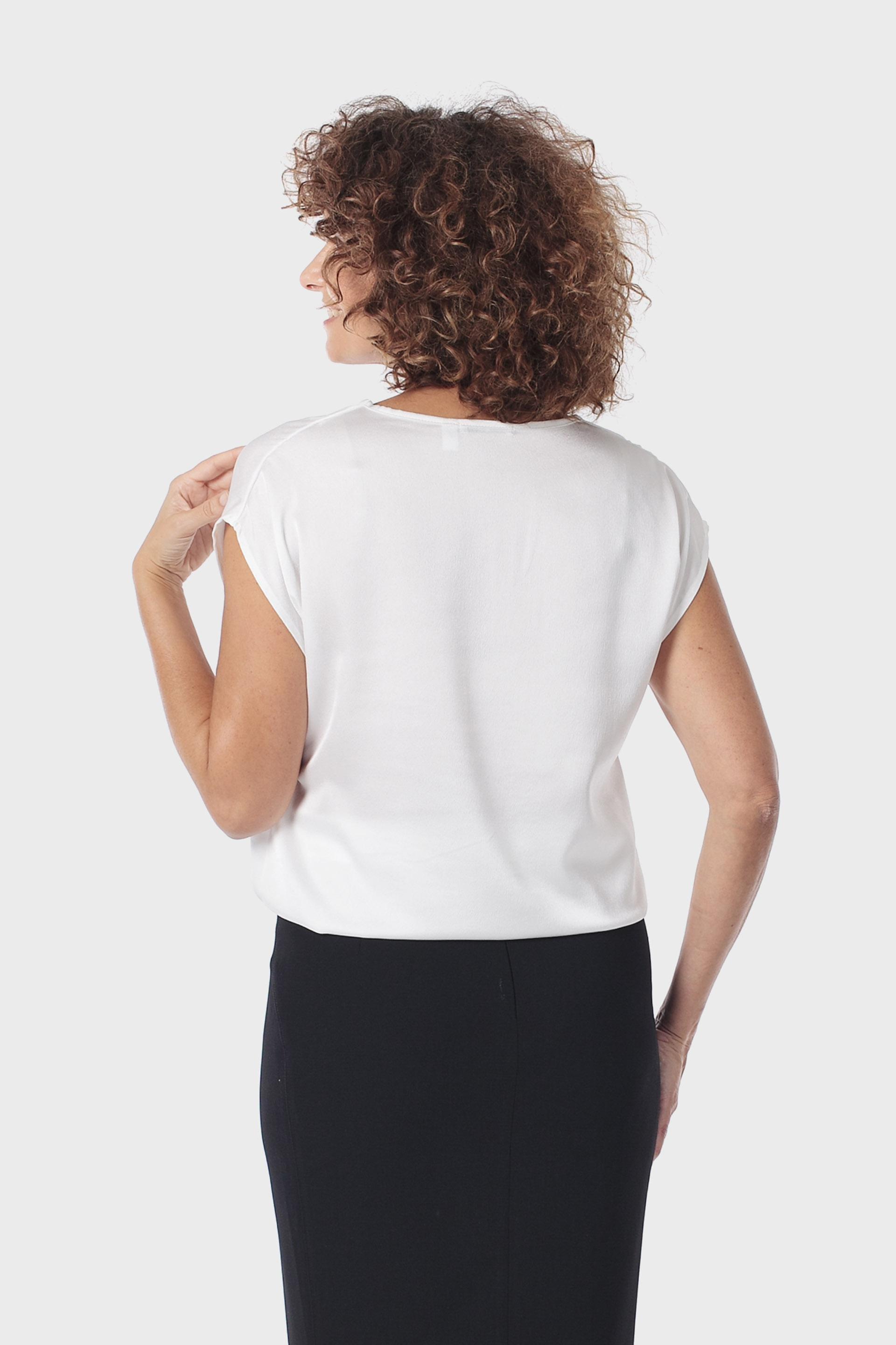 White V-Neck Blouse, Beige Talc, medium